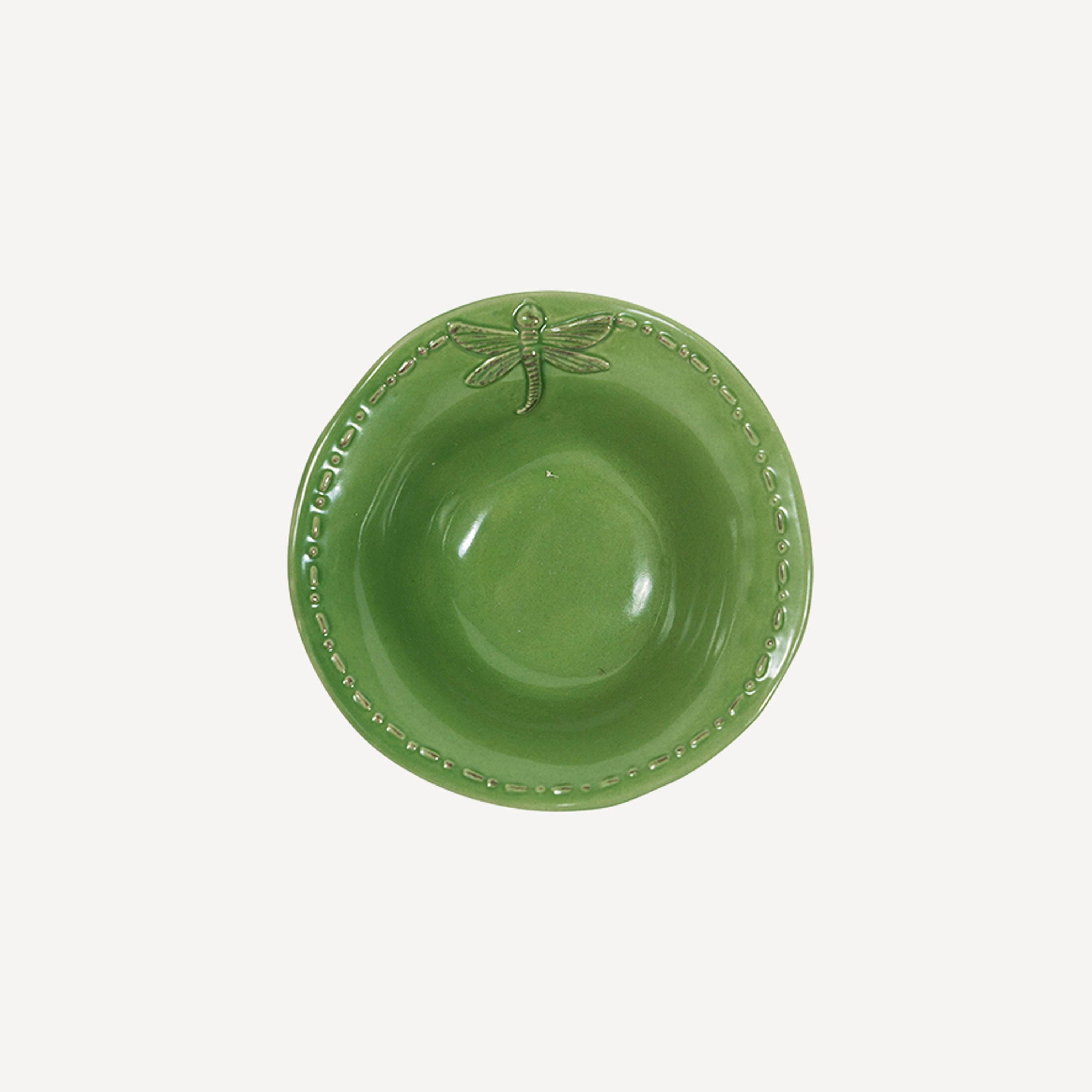 French Country Dragonfly Stoneware Green Salt Bowl