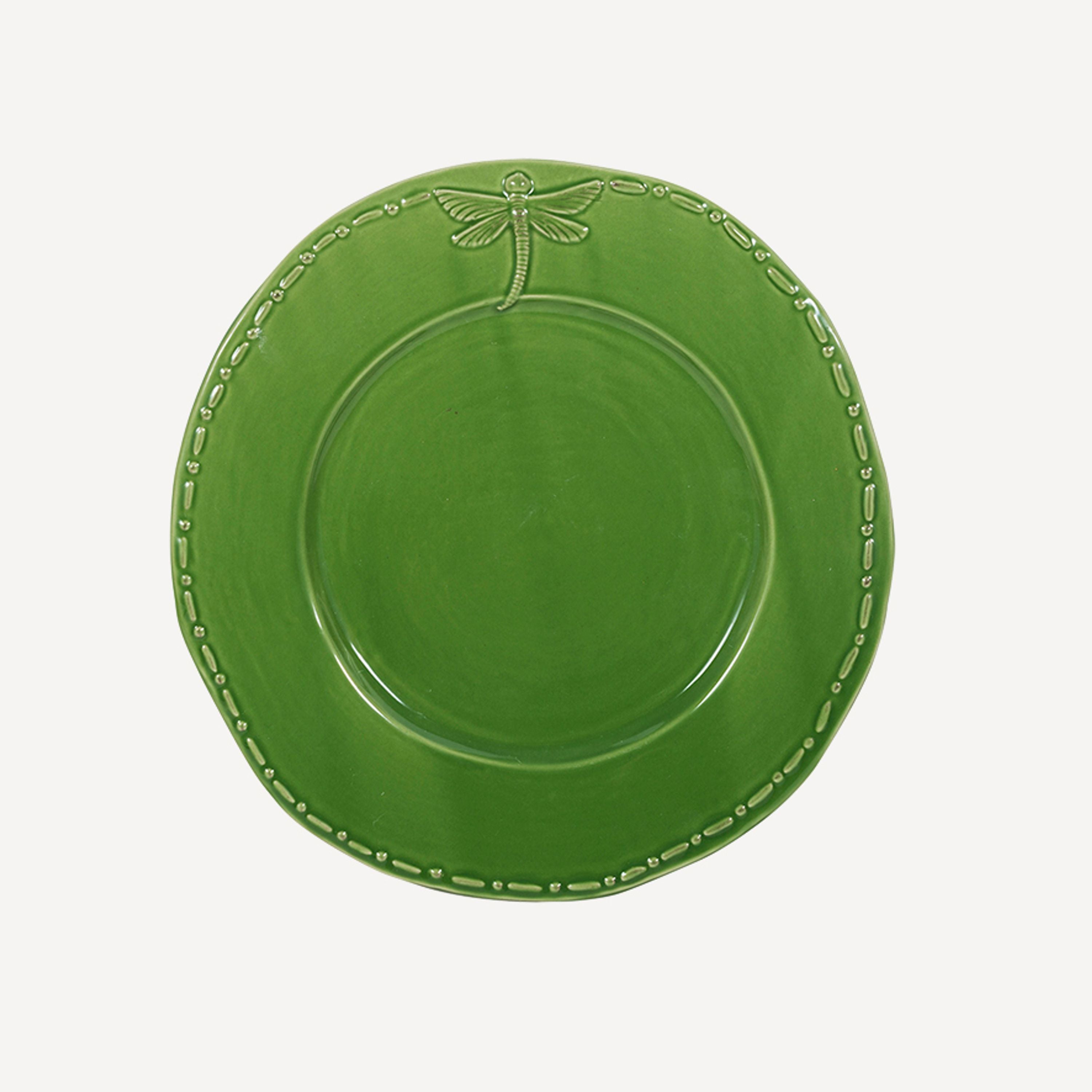 French Country Dragonfly Stoneware Green Lunch Plate