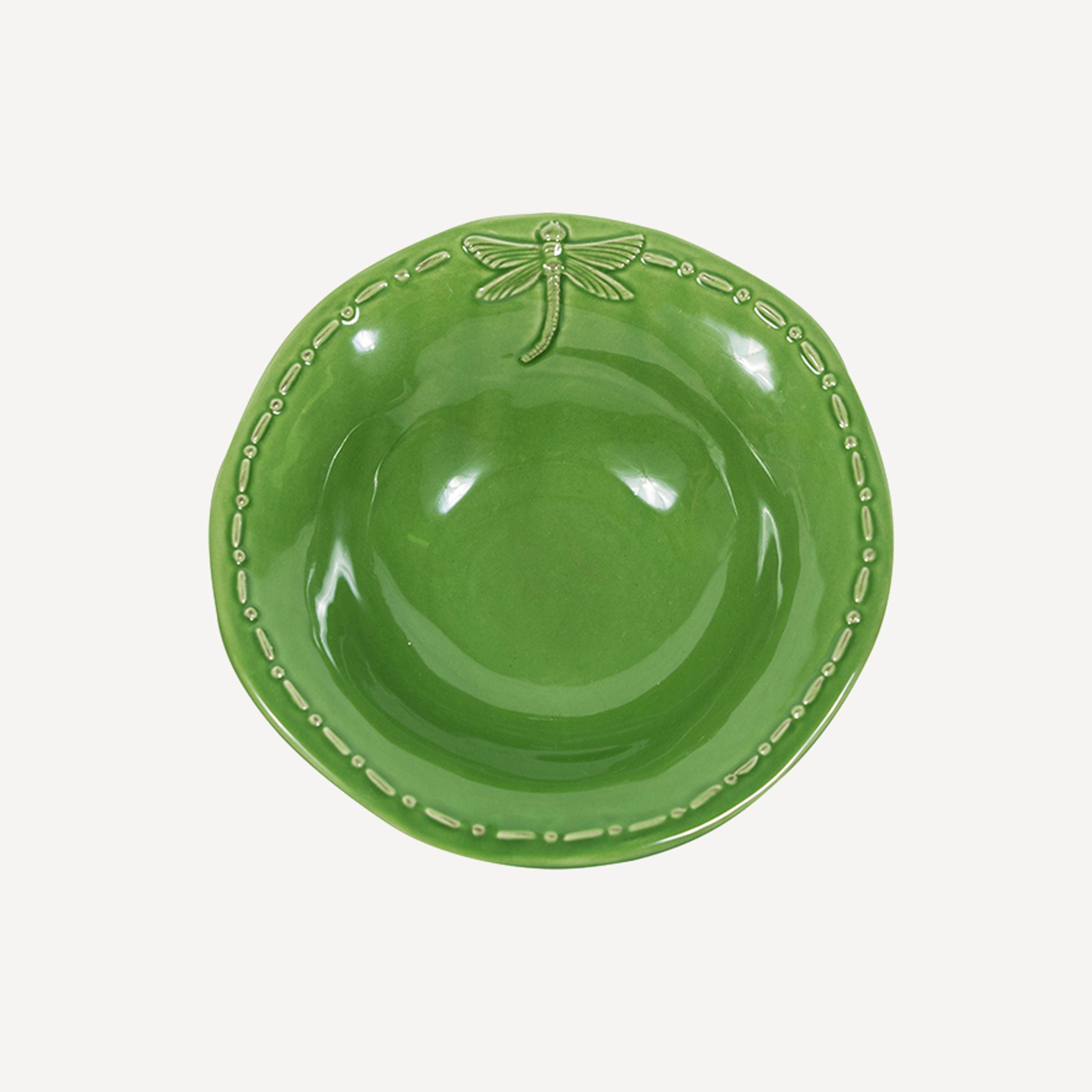 French Country Dragonfly Stoneware Green Cereal Bowl