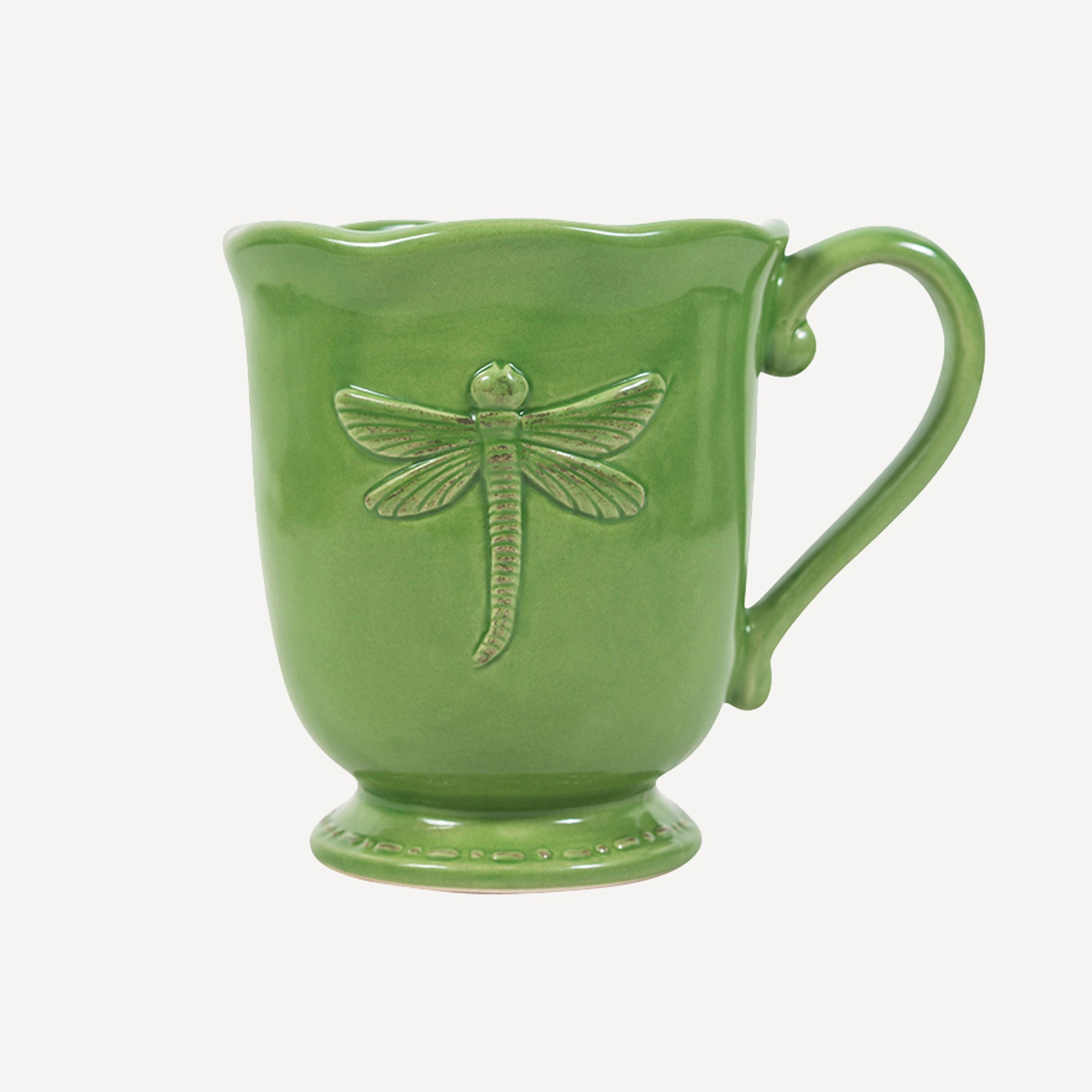 French Country Dragonfly Stoneware Green Mug