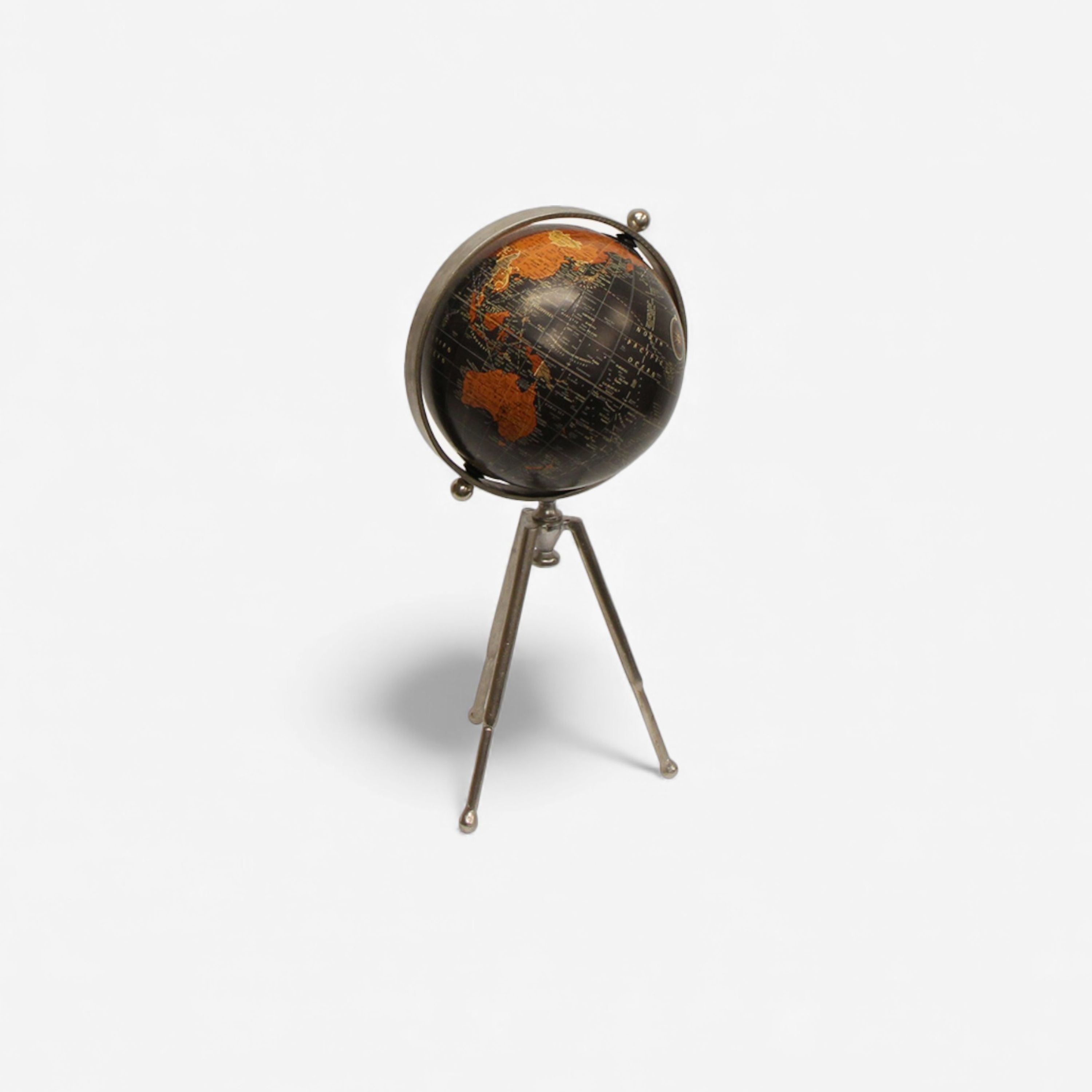 French Country Small Black Globe on Stem Tripod Stand