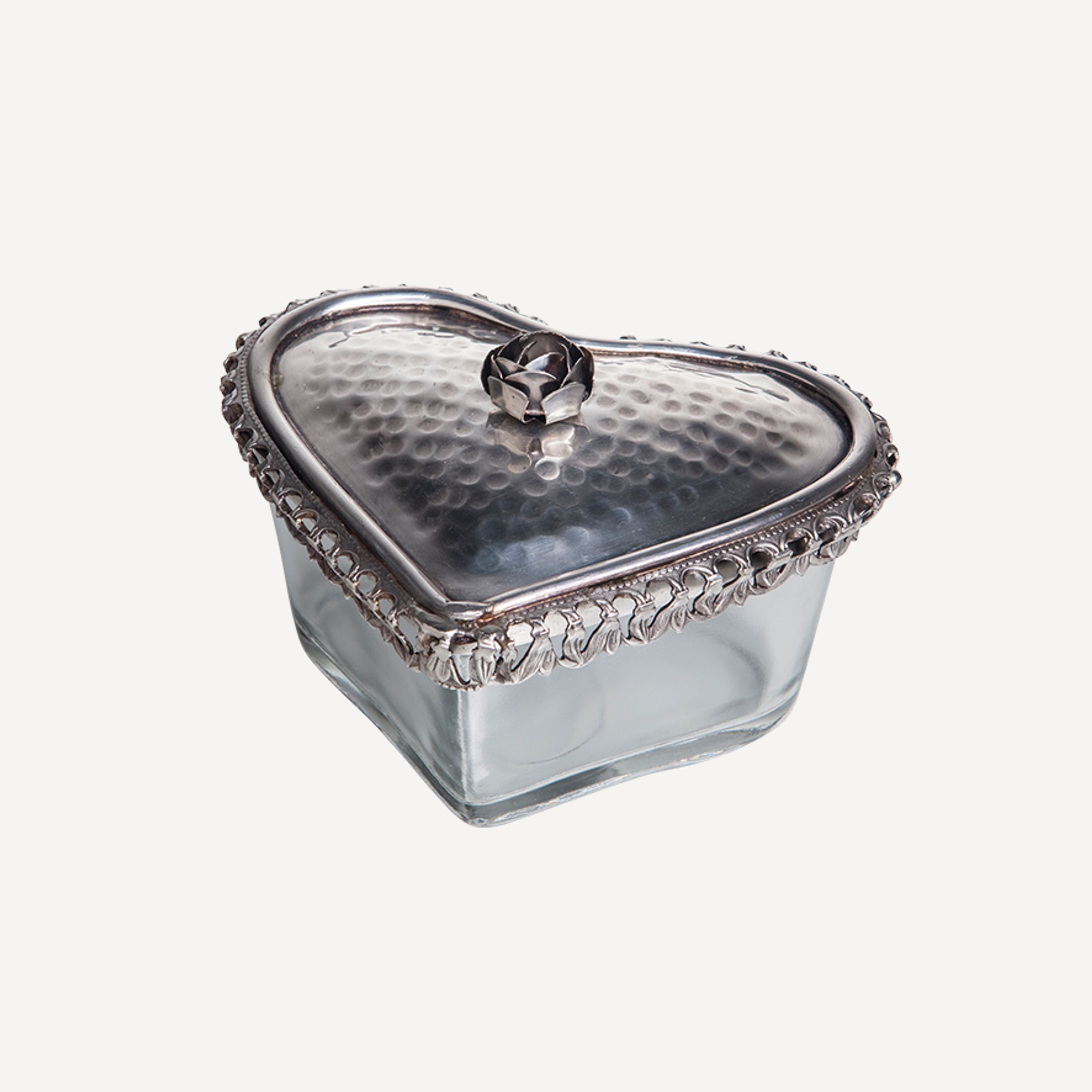 French Country Glass Heart Box With Rose