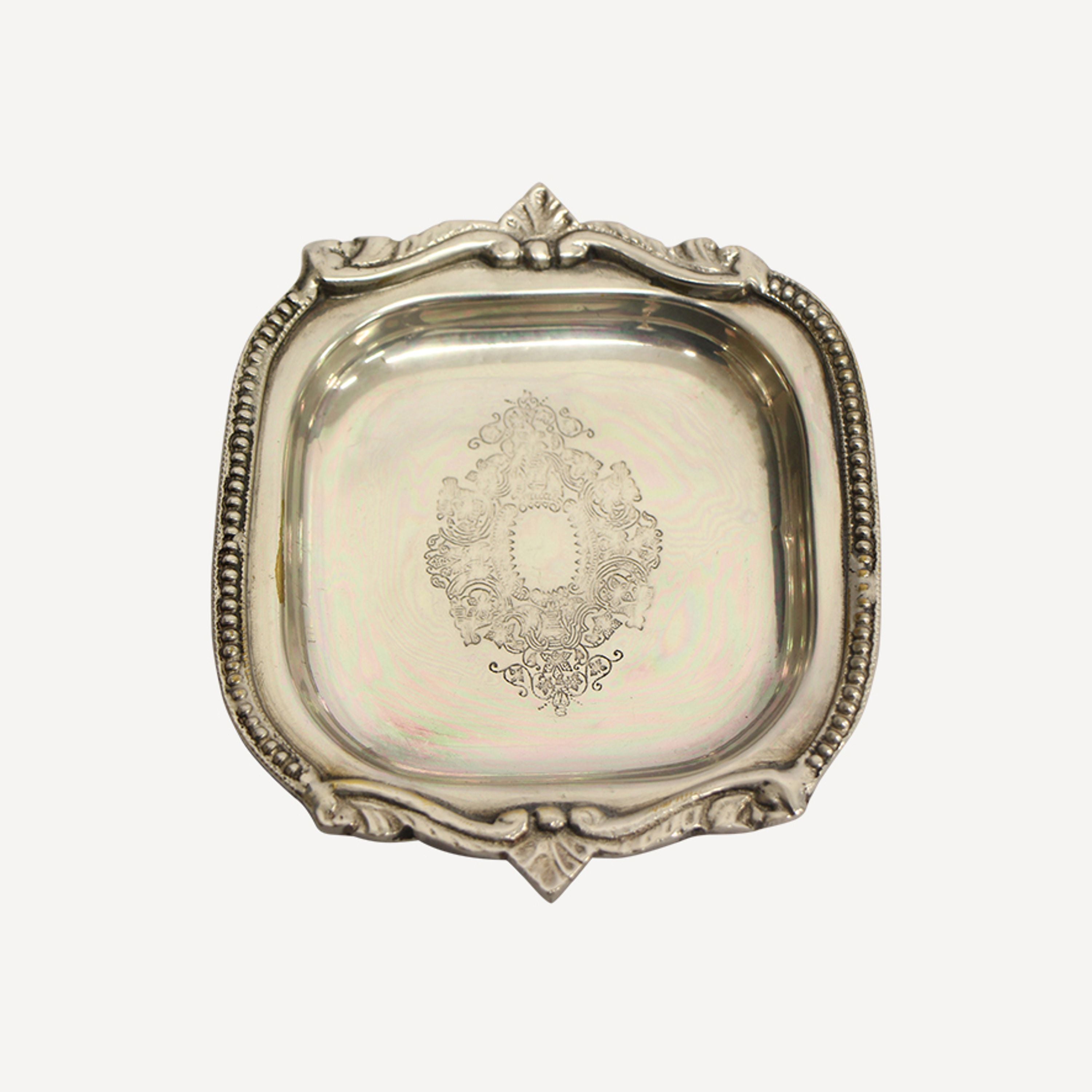 French Country Small Square Silver Tray with Beading
