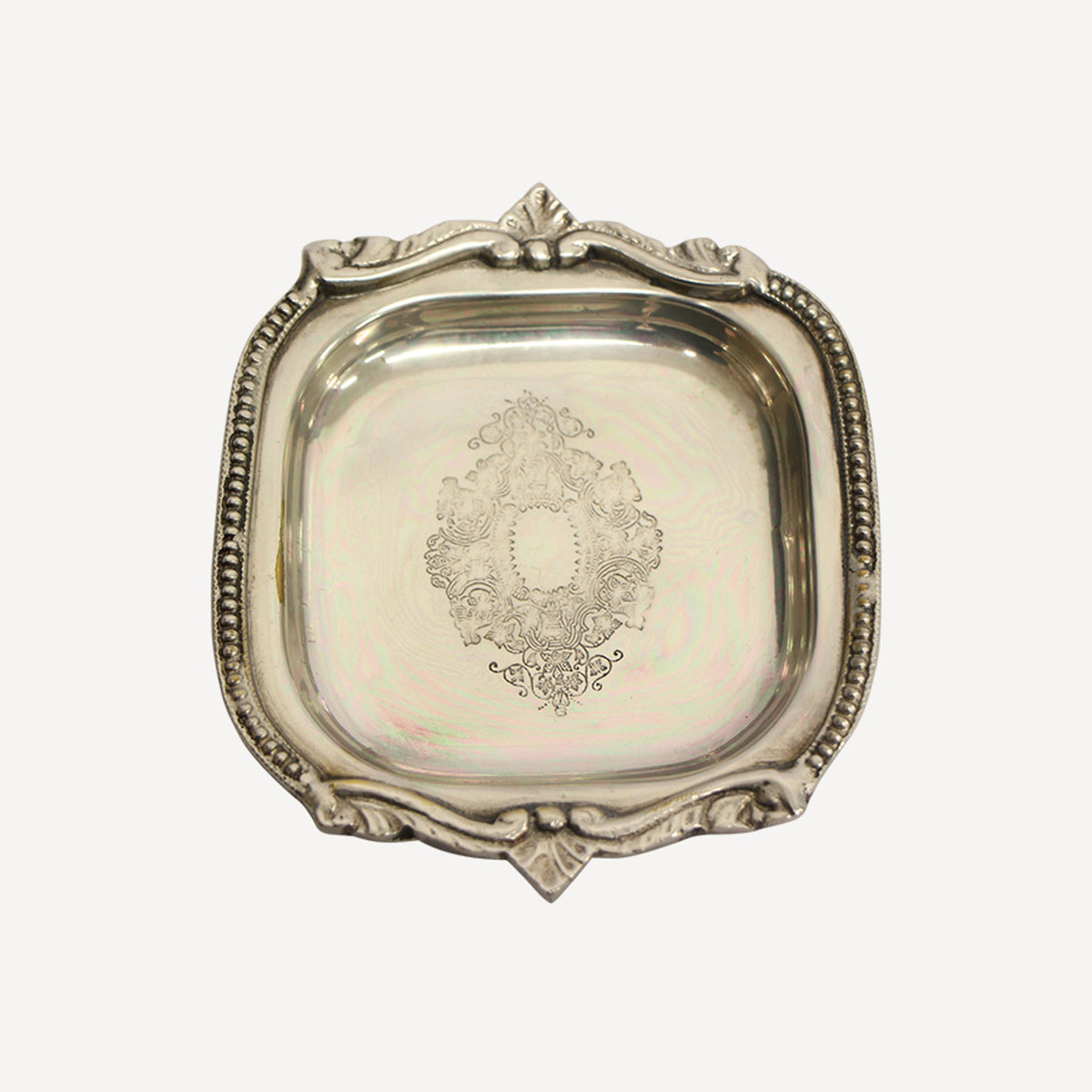 French Country Small Square Silver Tray with Beading