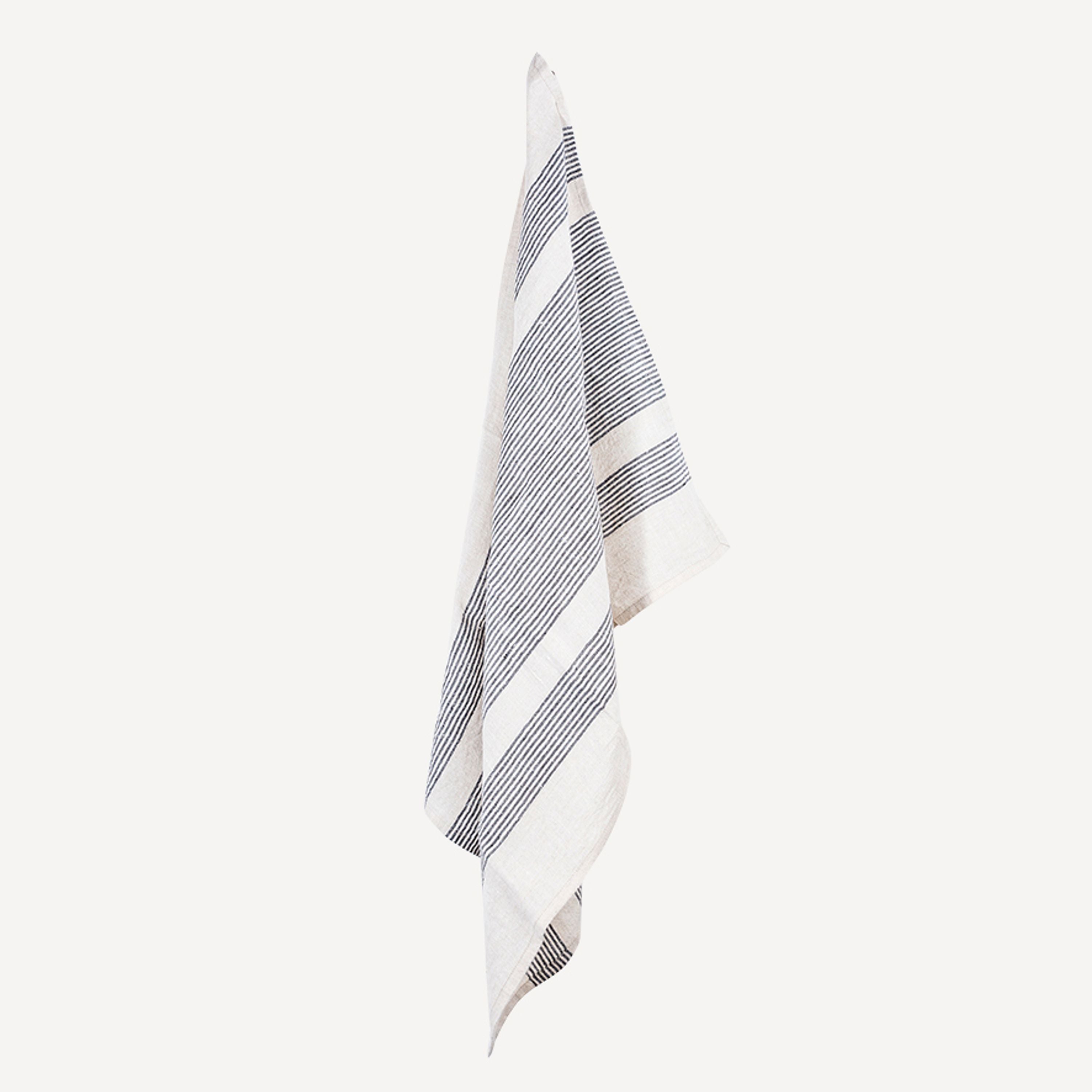 French Country Woven Multi Stripe Tea Towel Natural & Black