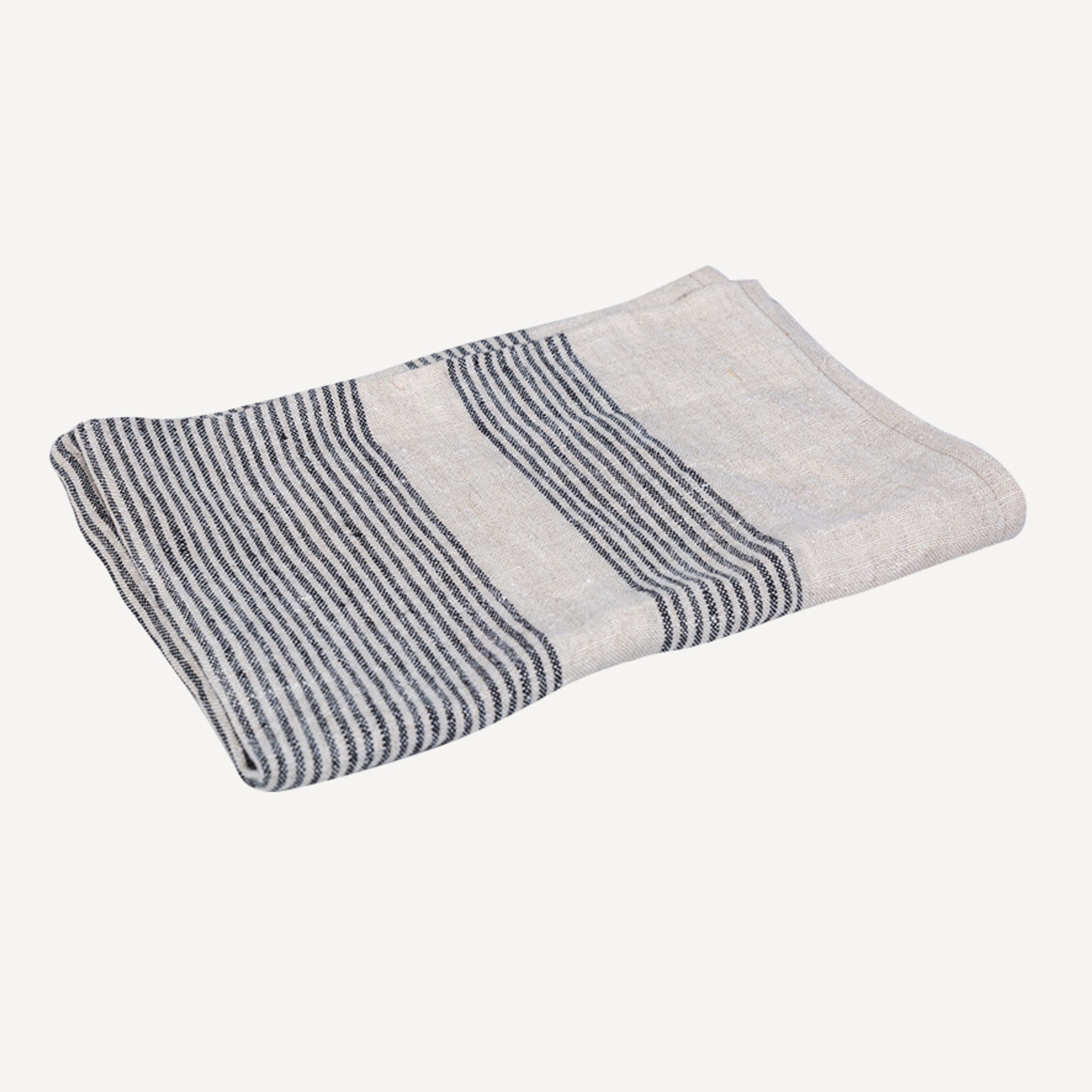 French Country Woven Multi Stripe Tea Towel Natural & Black