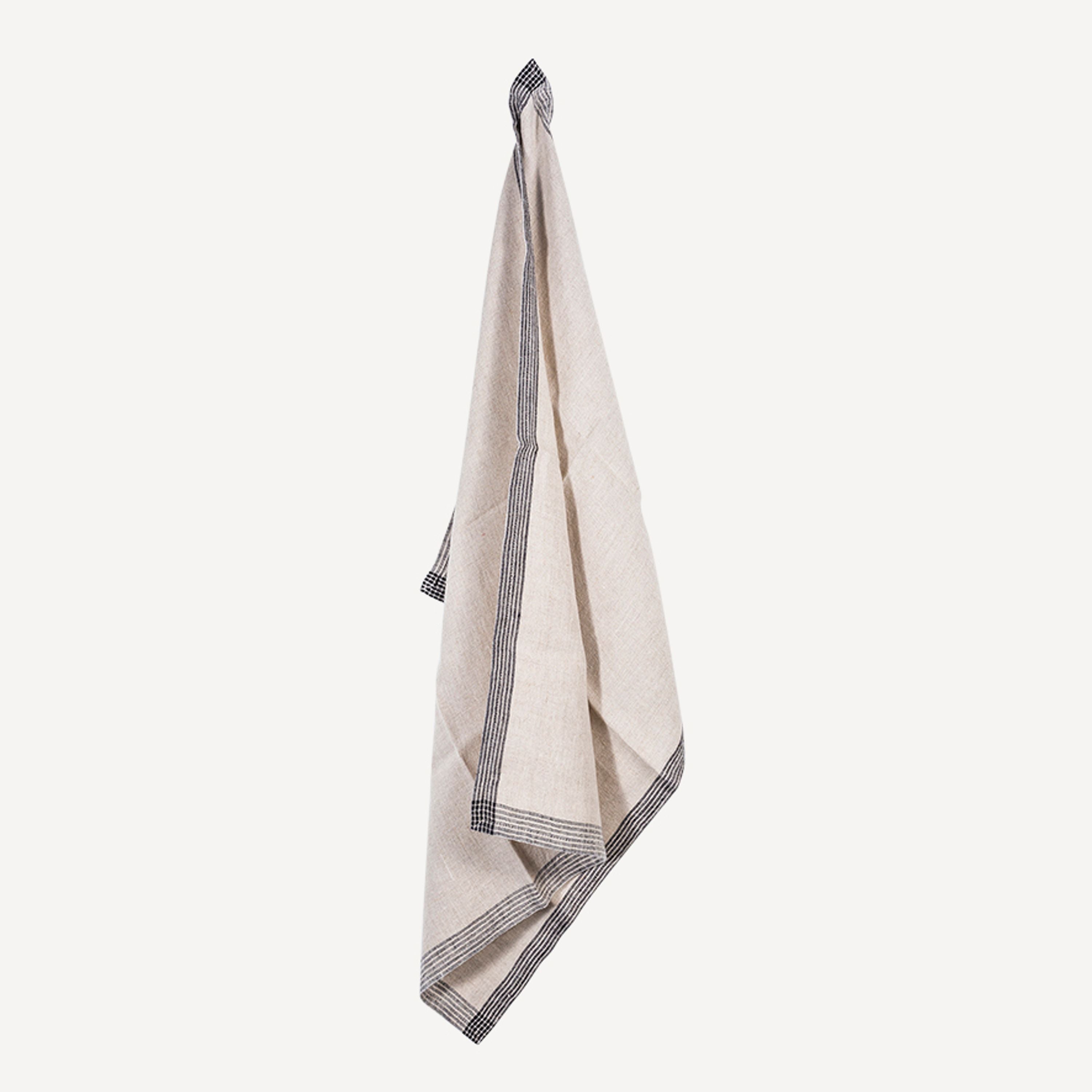 French Country Woven Border Tea Towel Natural & Black