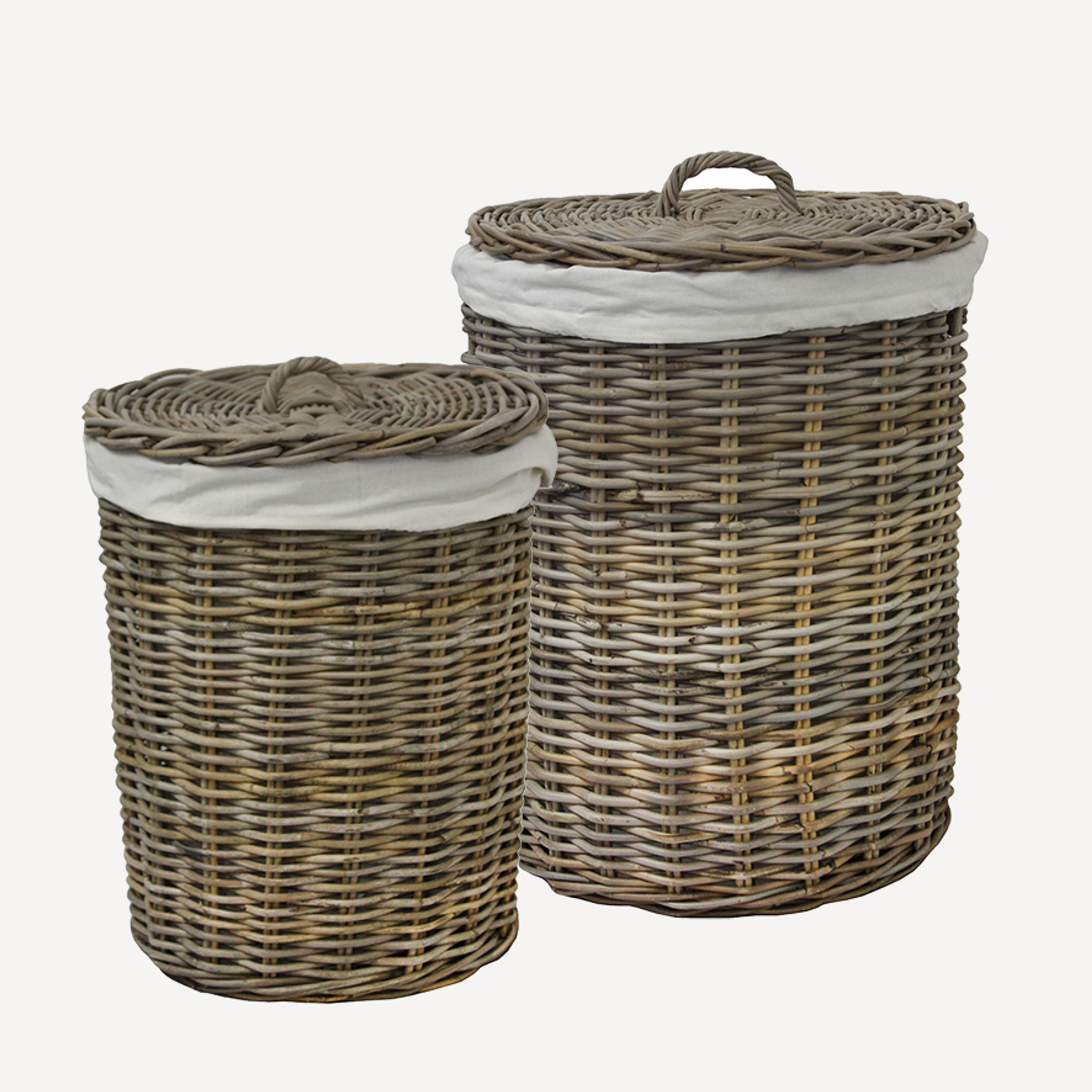 French Country Round Rattan Laundry Baskets (2 Pack)