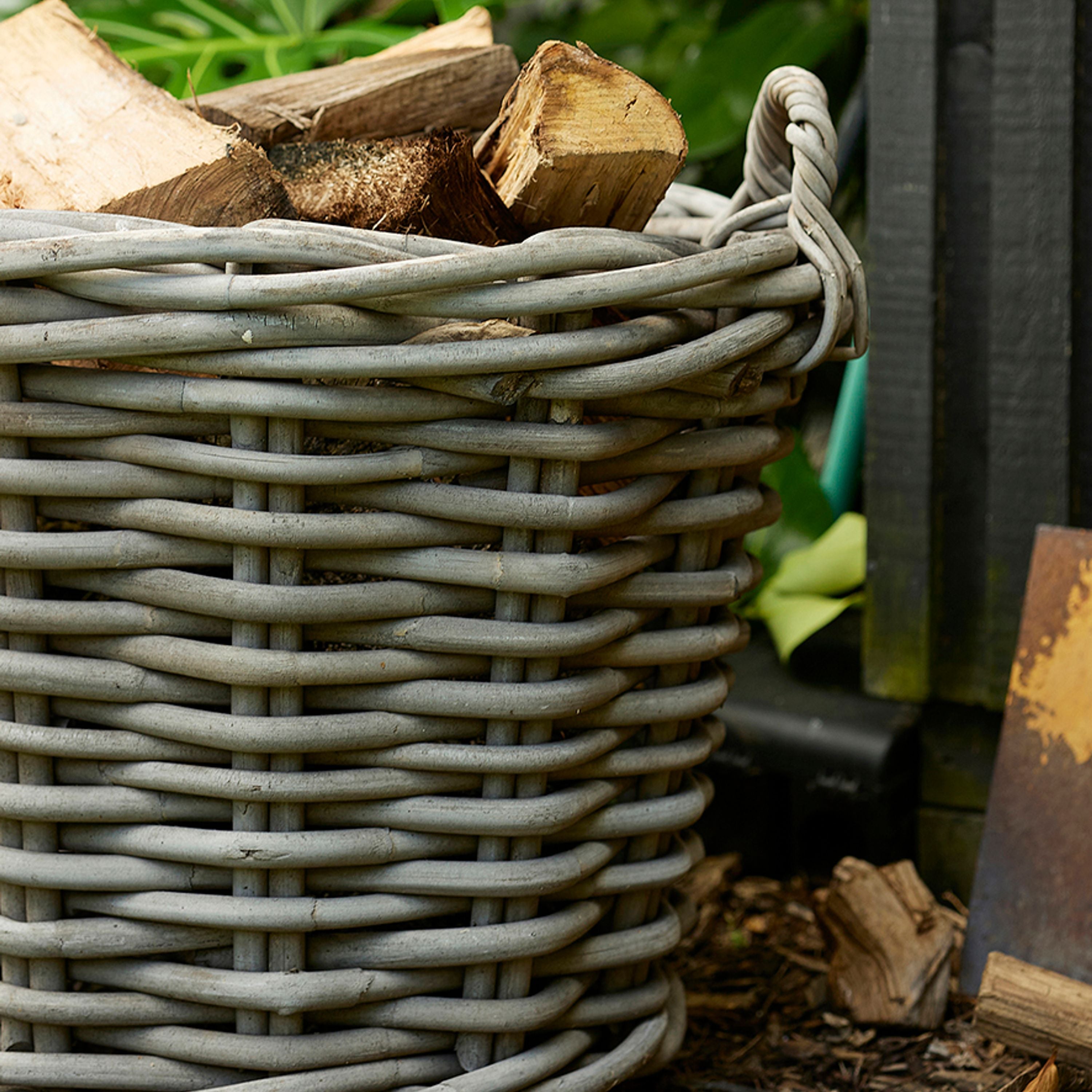 French Country Grove Round Chunky Wood Basket