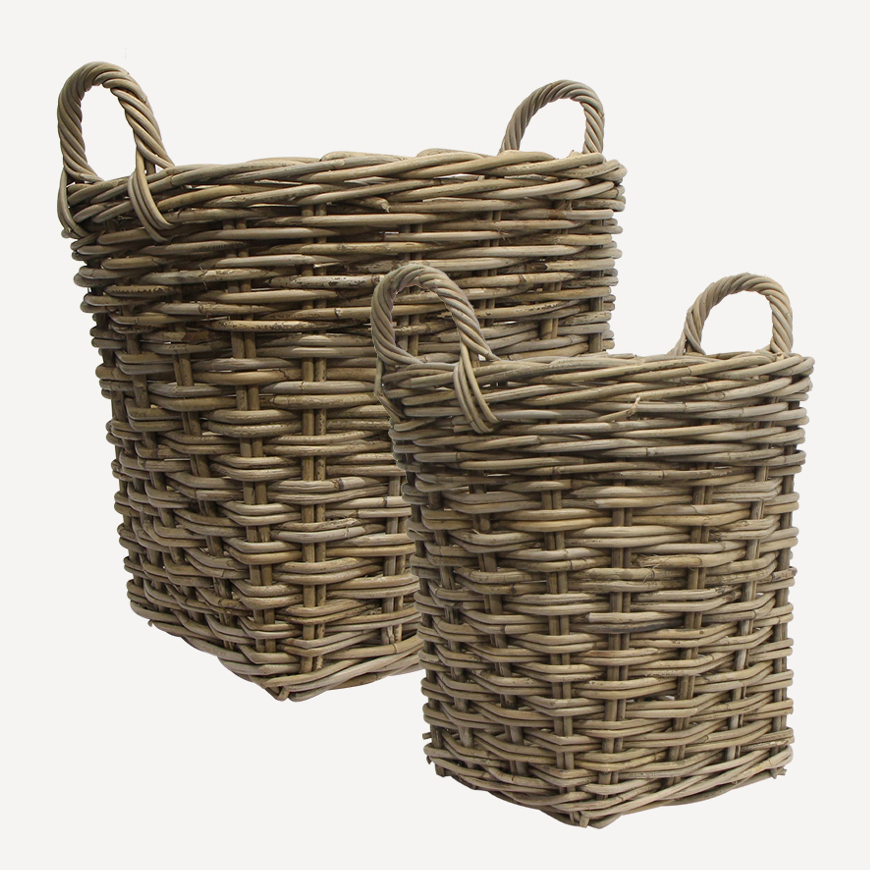 French Country Grove Round Wood Basket (2 Pack)