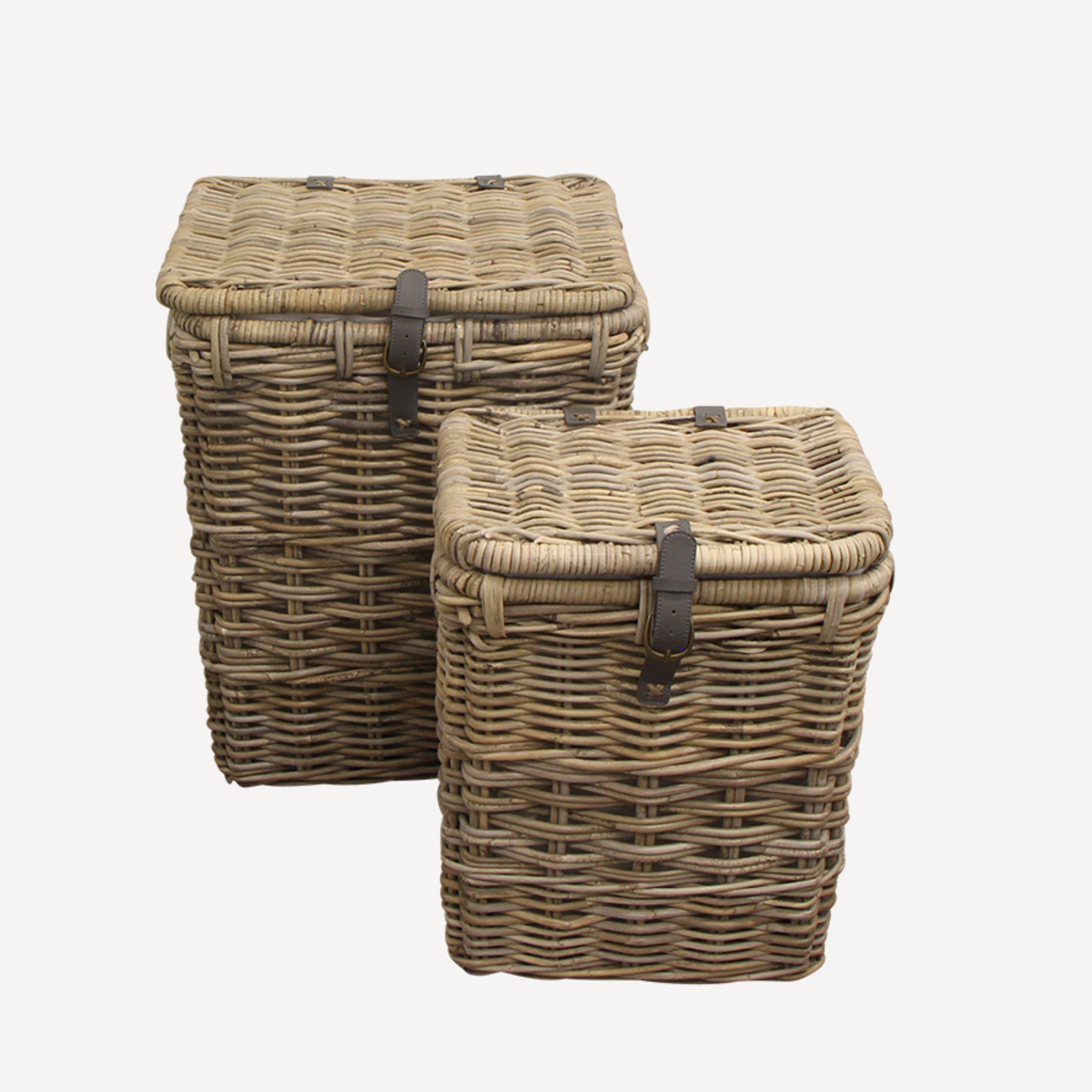French Country Grove Rectangle Laundry Baskets with Leather (2 Pack)