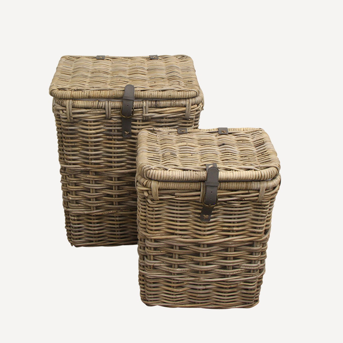 French Country Grove Rectangle Laundry Baskets with Leather (2 Pack)