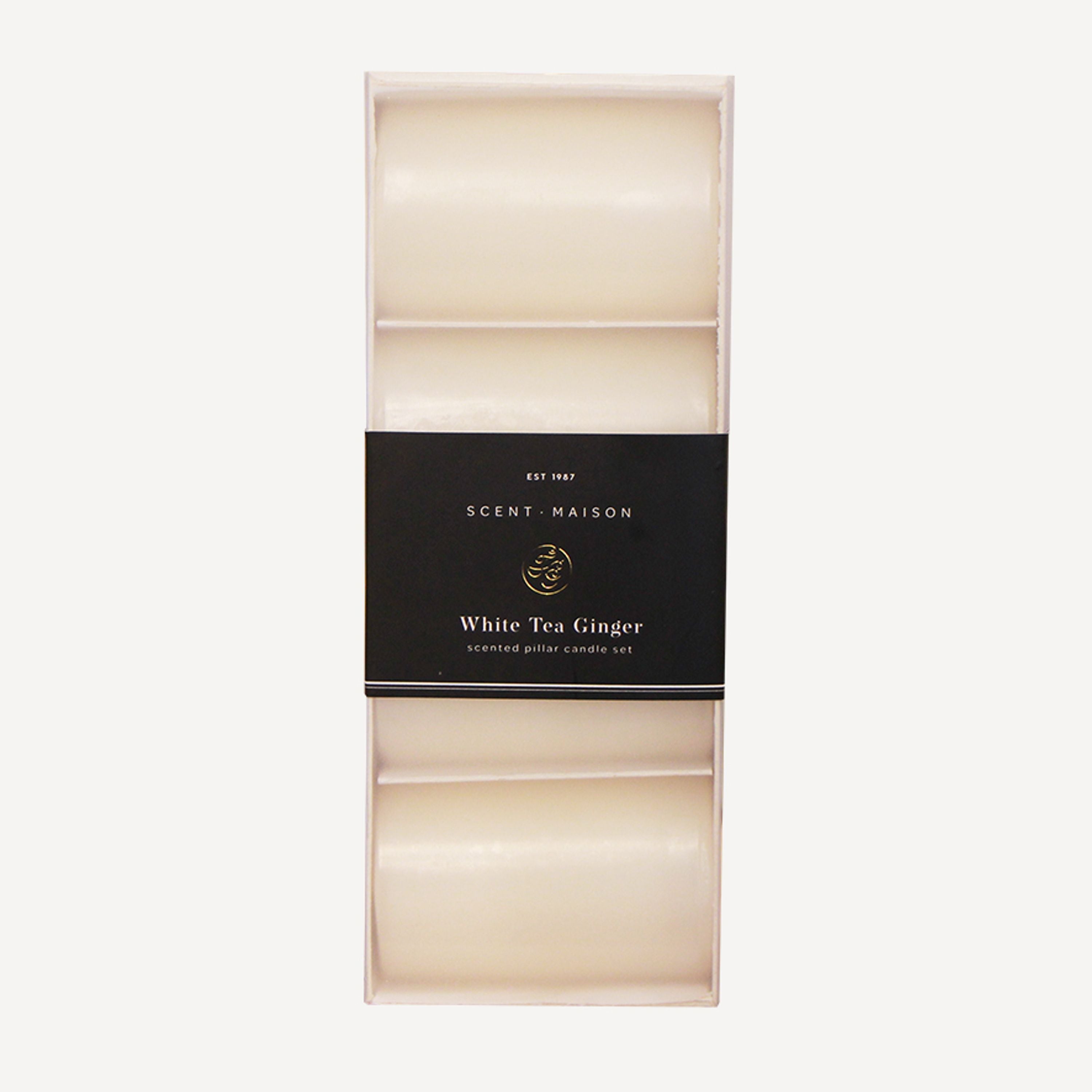 French Country Maison Pillar Candle White Tea Ginger 5x8cm (4 Pack)