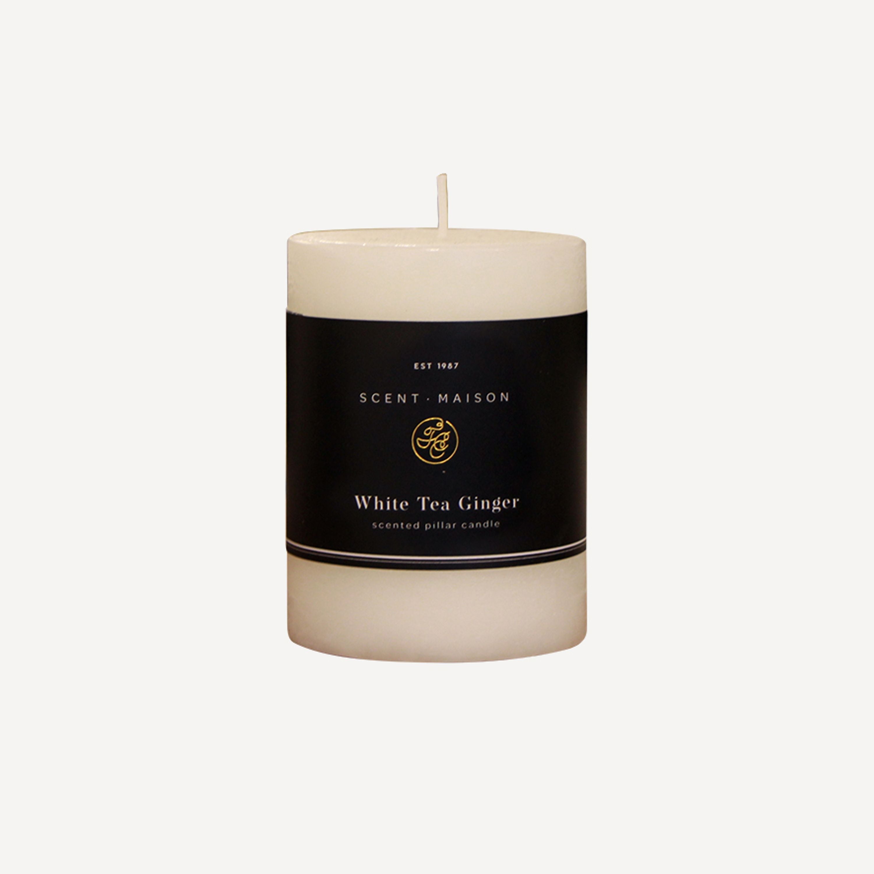 French Country Maison Pillar Candle White Tea Ginger 8x10cm