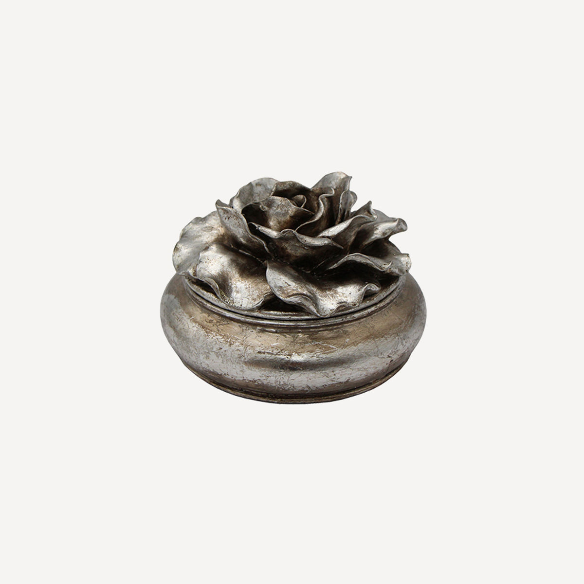 French Country Camelia Large Round Trinket Box Pewter Finish
