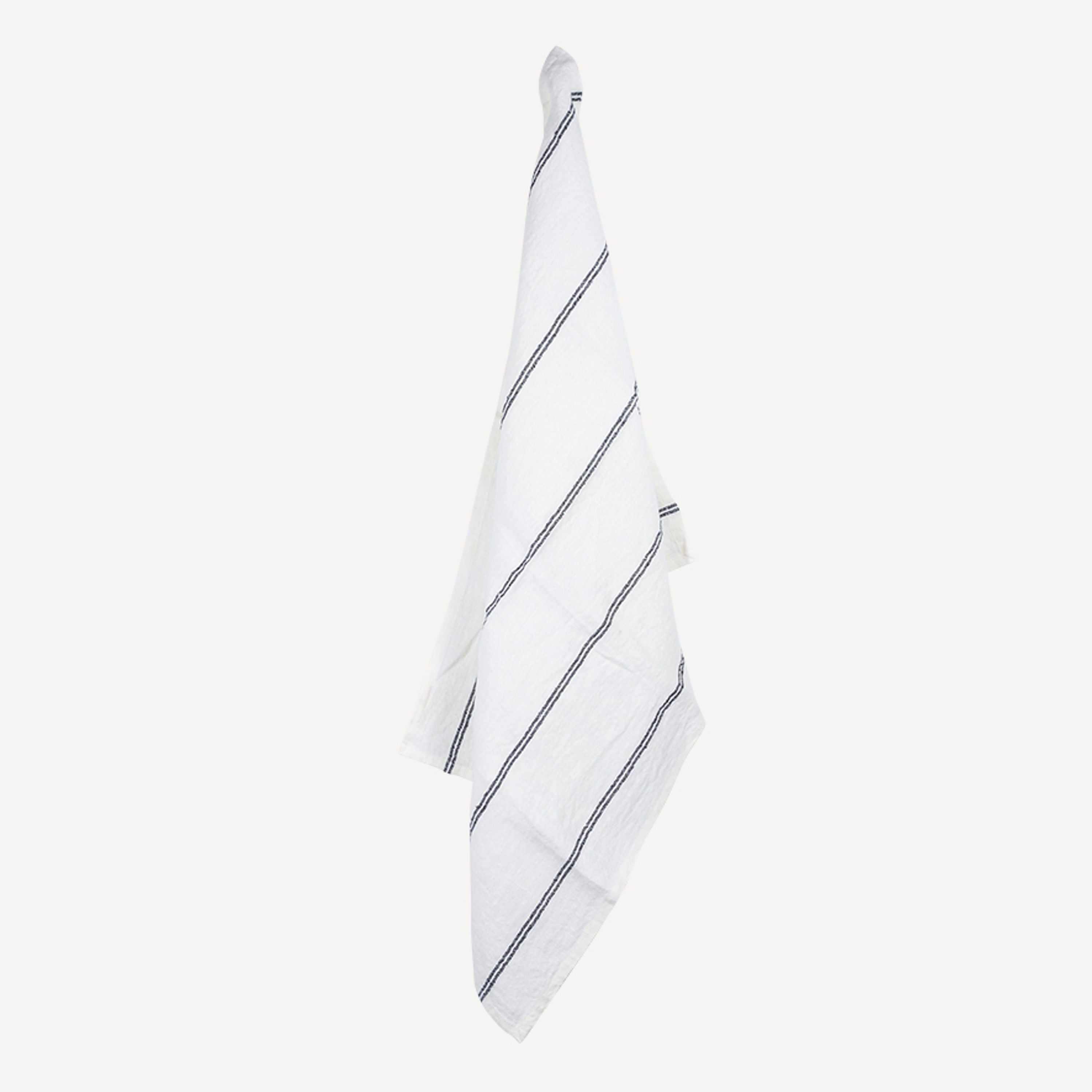 French Country Woven Stripe Tea Towel Off-White & Black