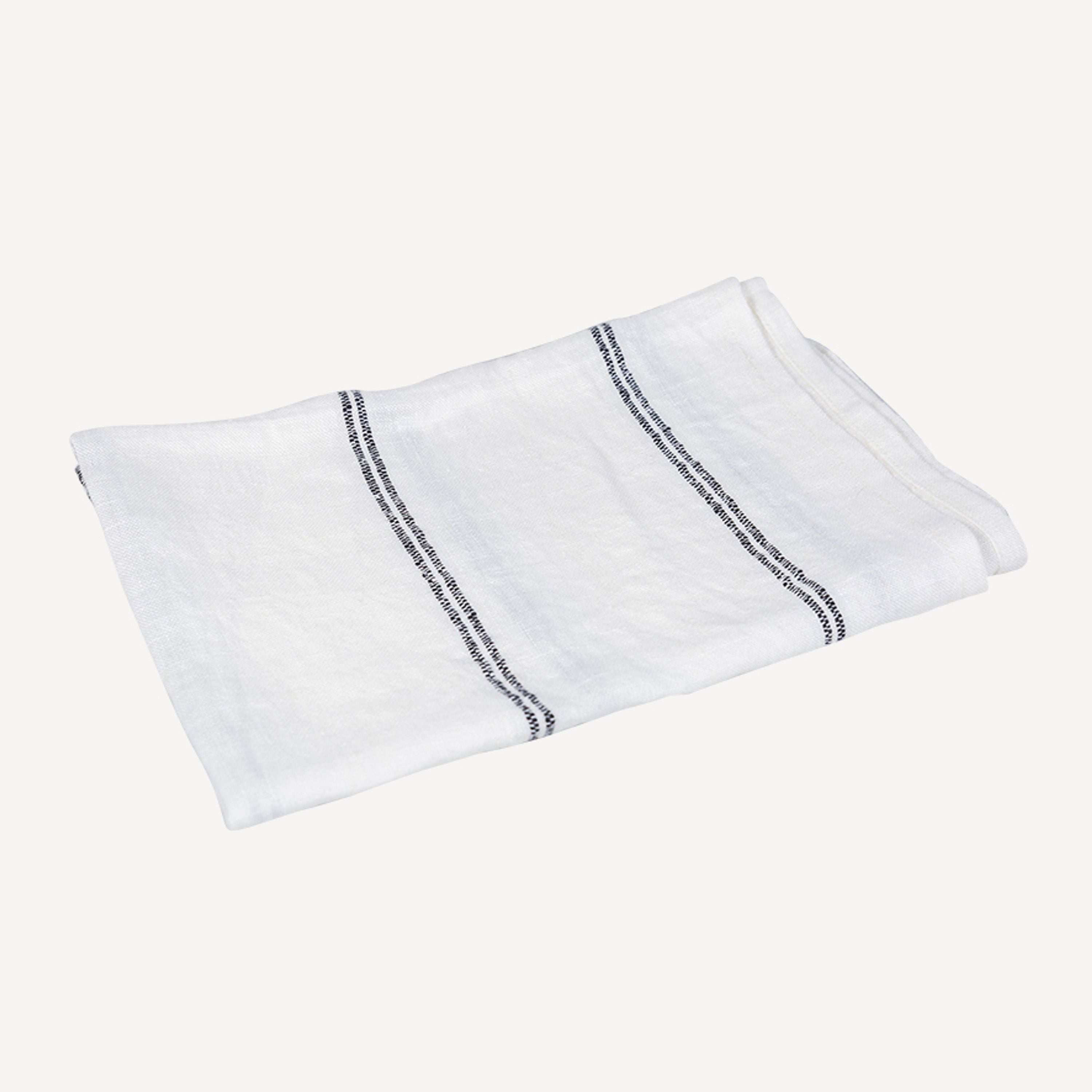 French Country Woven Stripe Tea Towel Off-White & Black