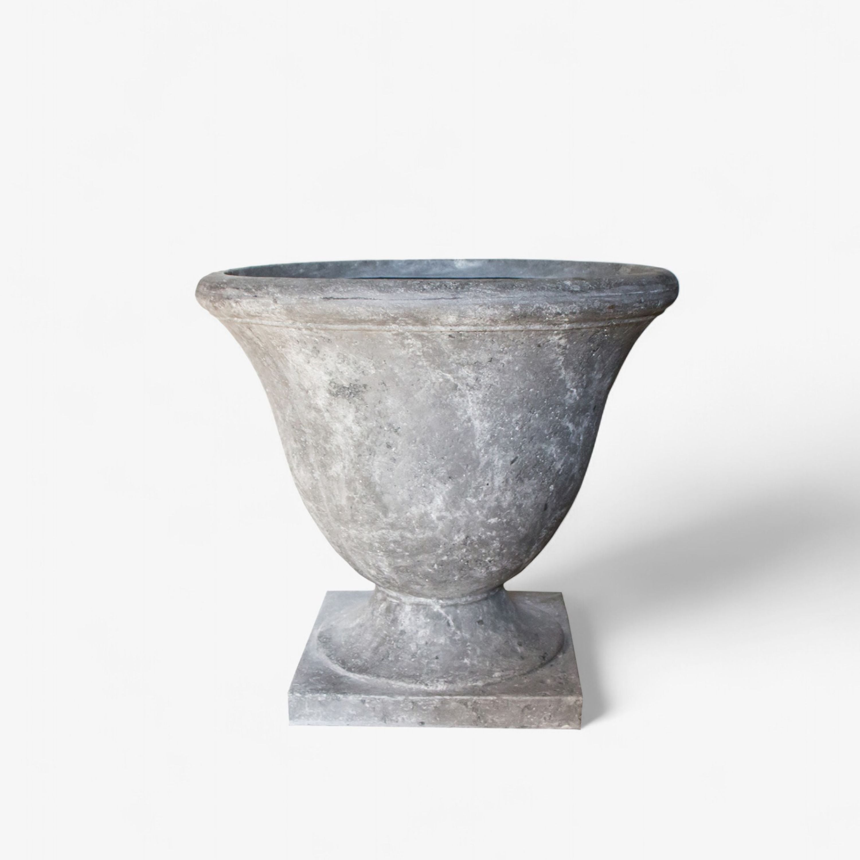 French Country Footed Urn with Square Base Lava Raw Grey