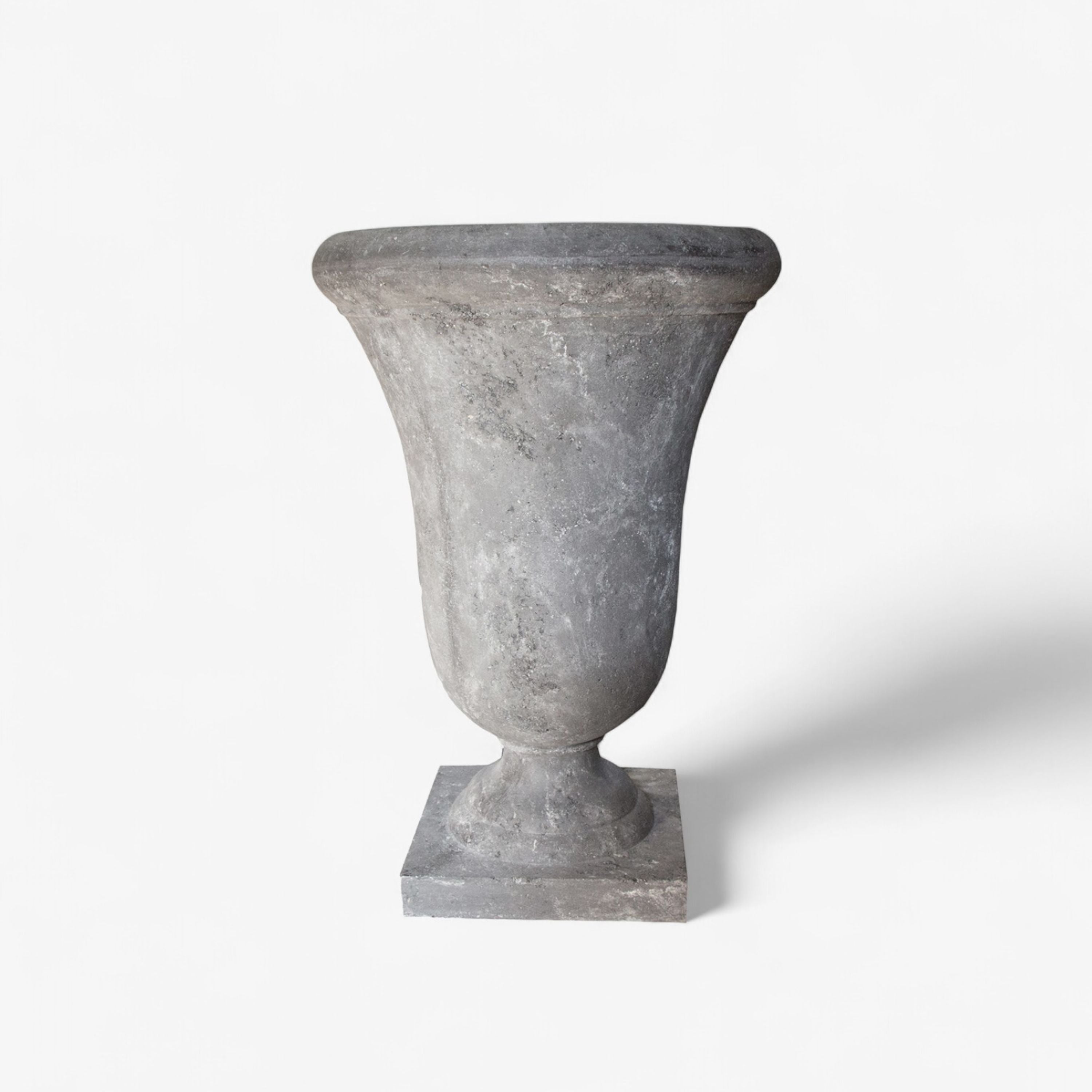 French Country Large Bell Shape Urn with Base Lava Raw Grey