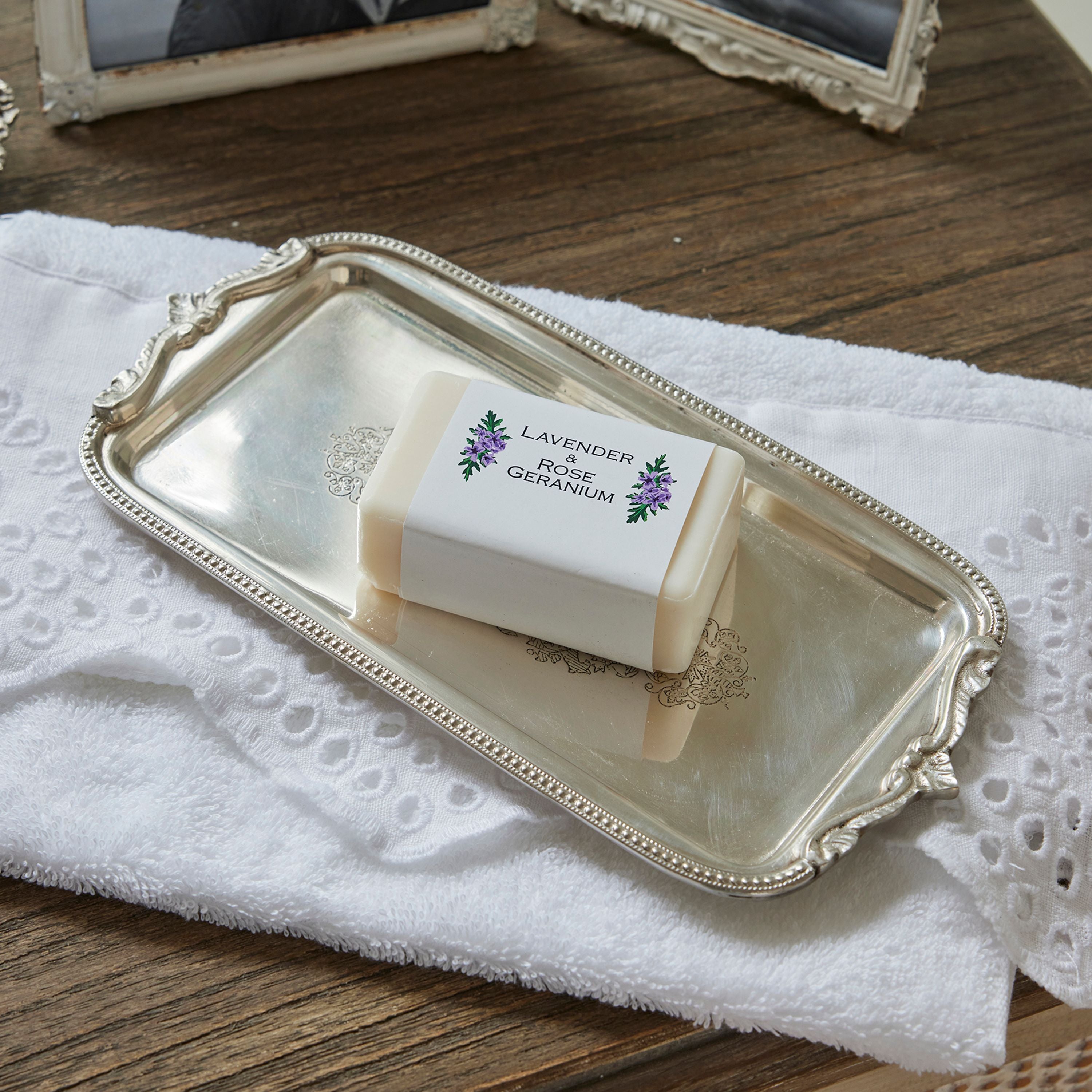 French Country Rectangle Silver Tray with Beading