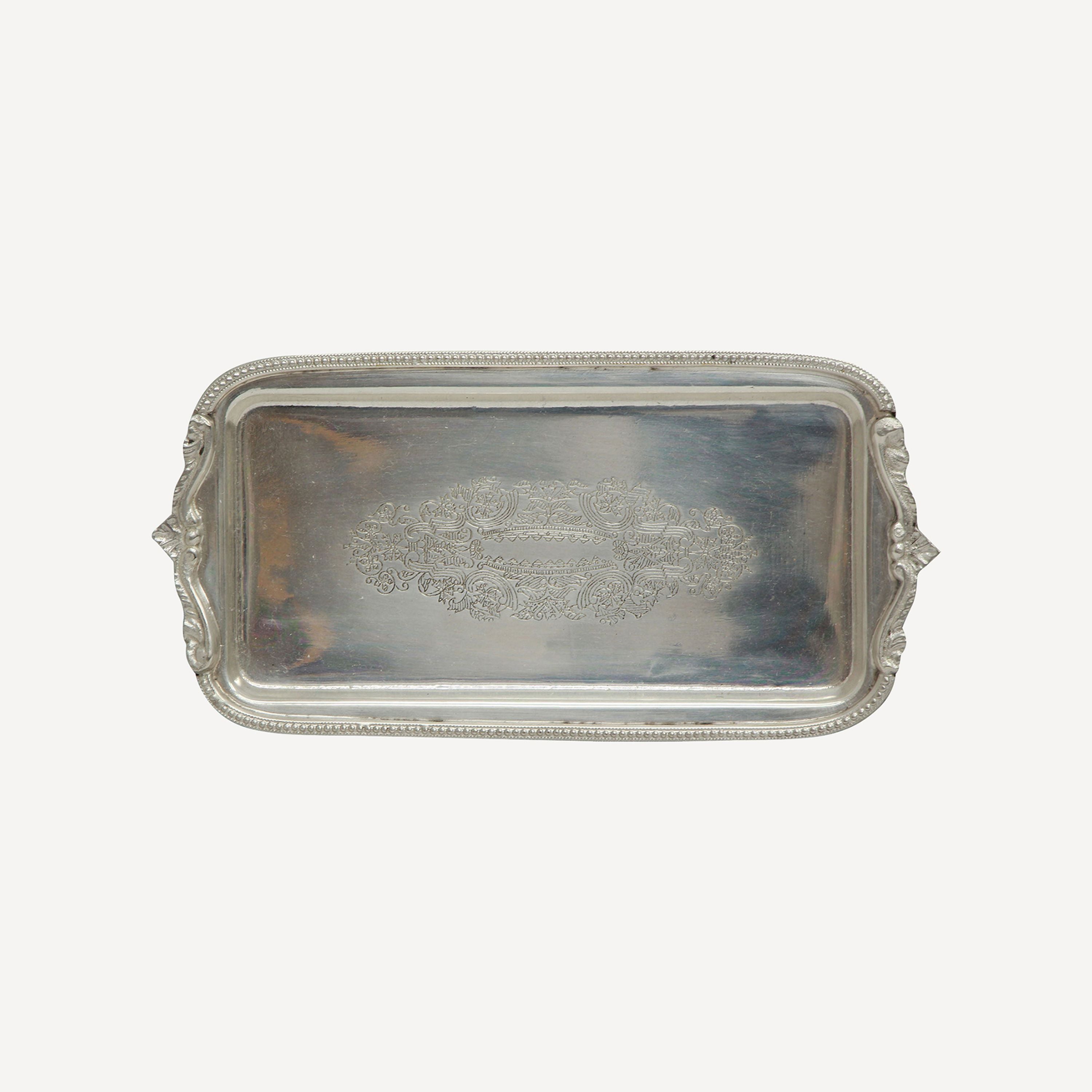 French Country Rectangle Silver Tray with Beading