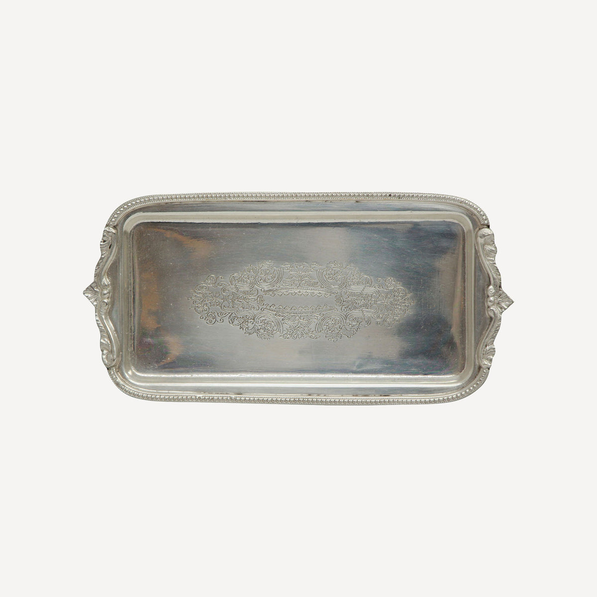 French Country Rectangle Silver Tray with Beading