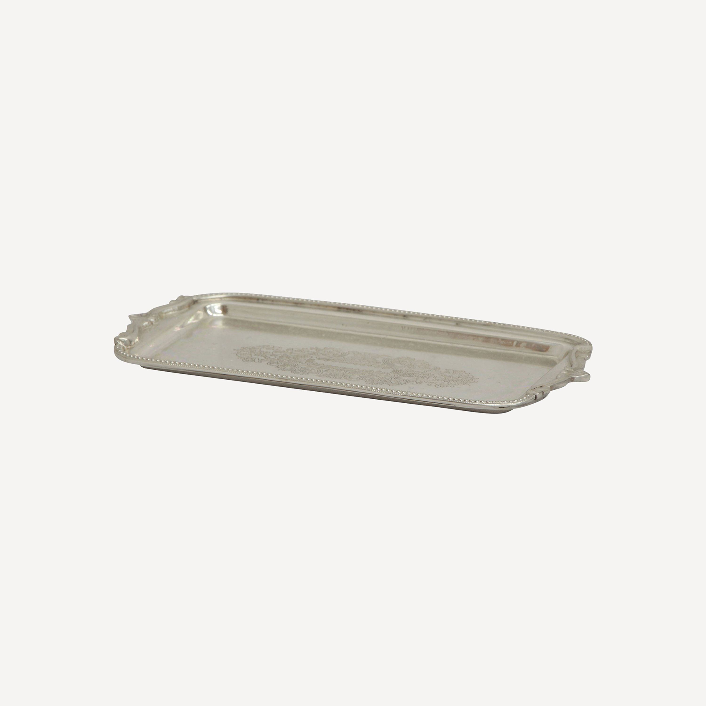 French Country Rectangle Silver Tray with Beading