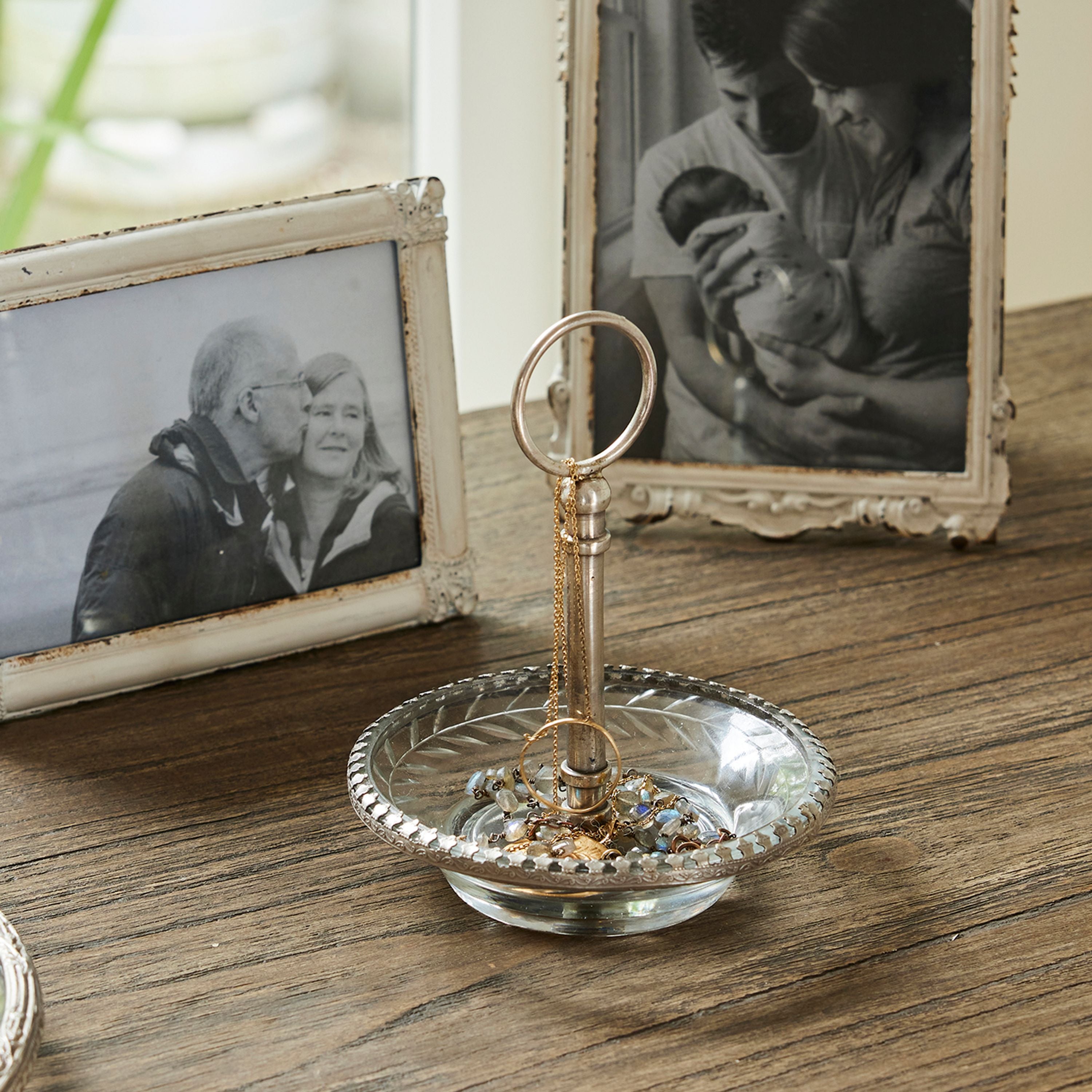 French Country Cut Glass Ring Dish with Handle