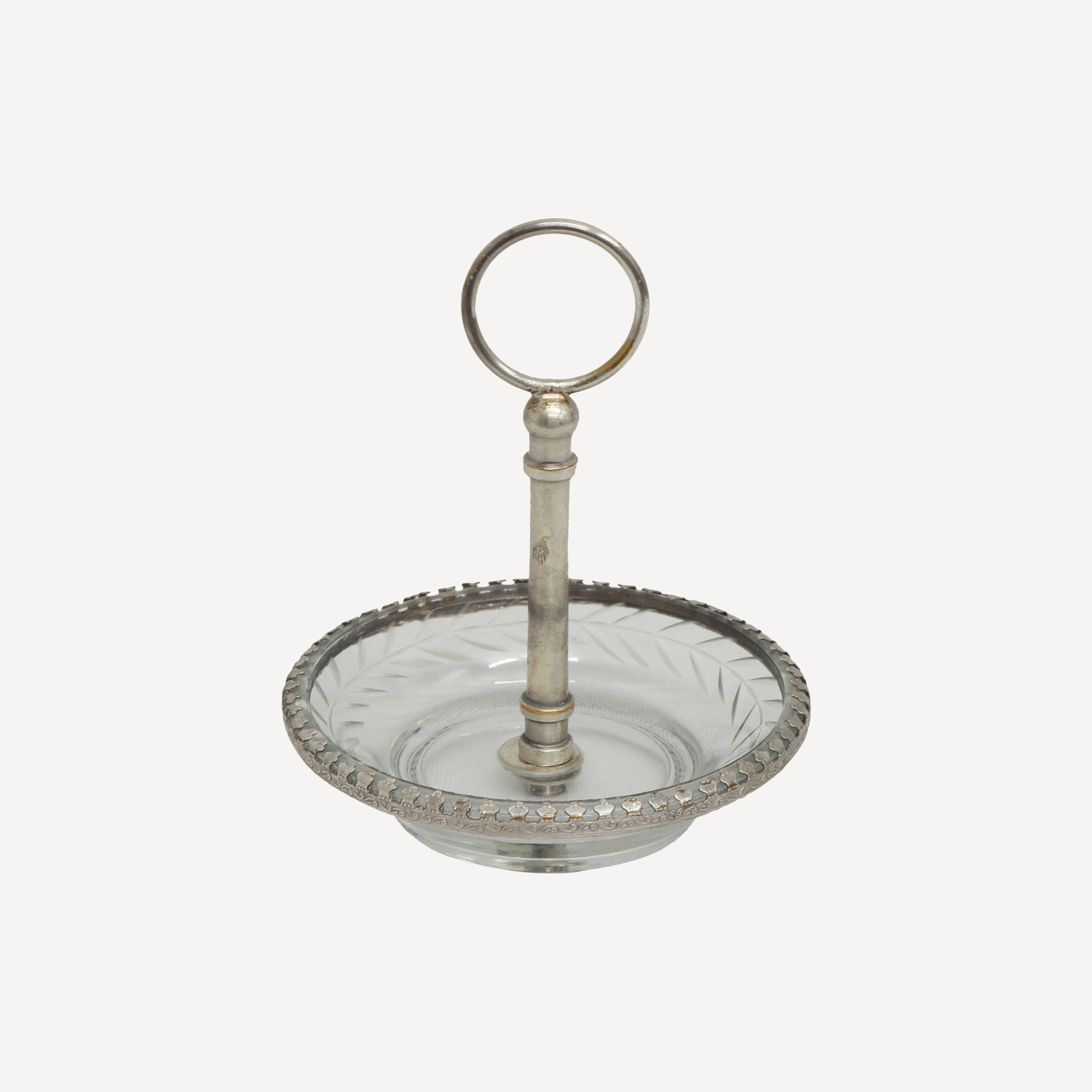 French Country Cut Glass Ring Dish with Handle