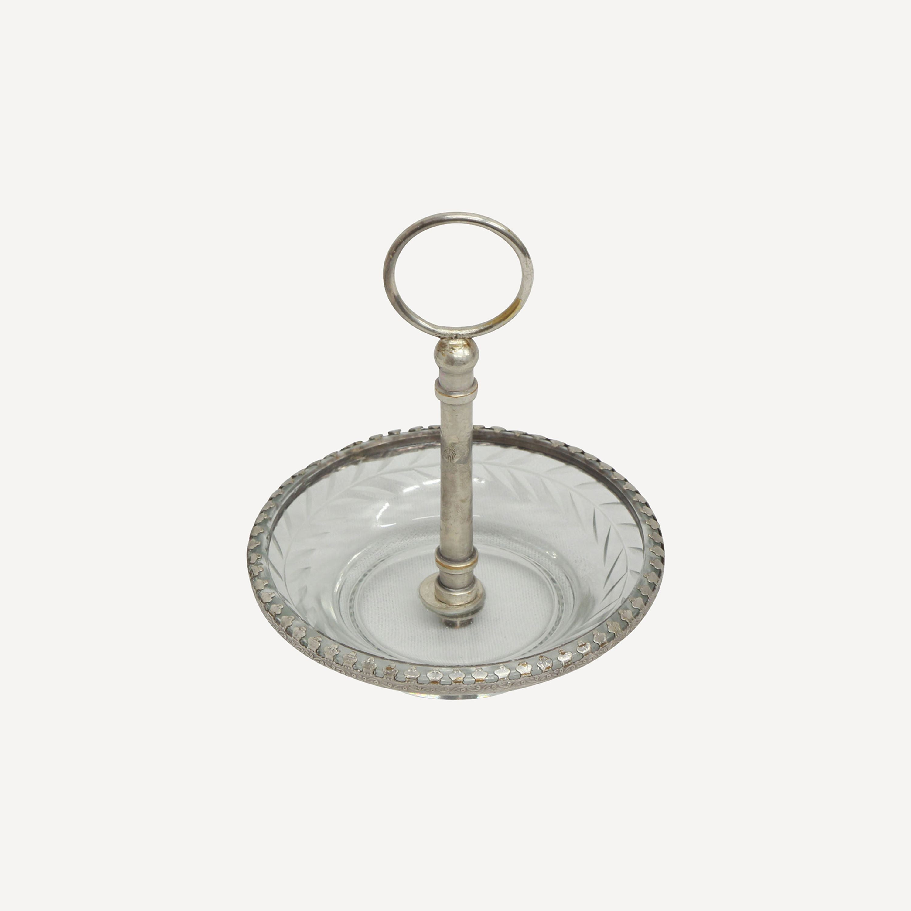 French Country Cut Glass Ring Dish with Handle