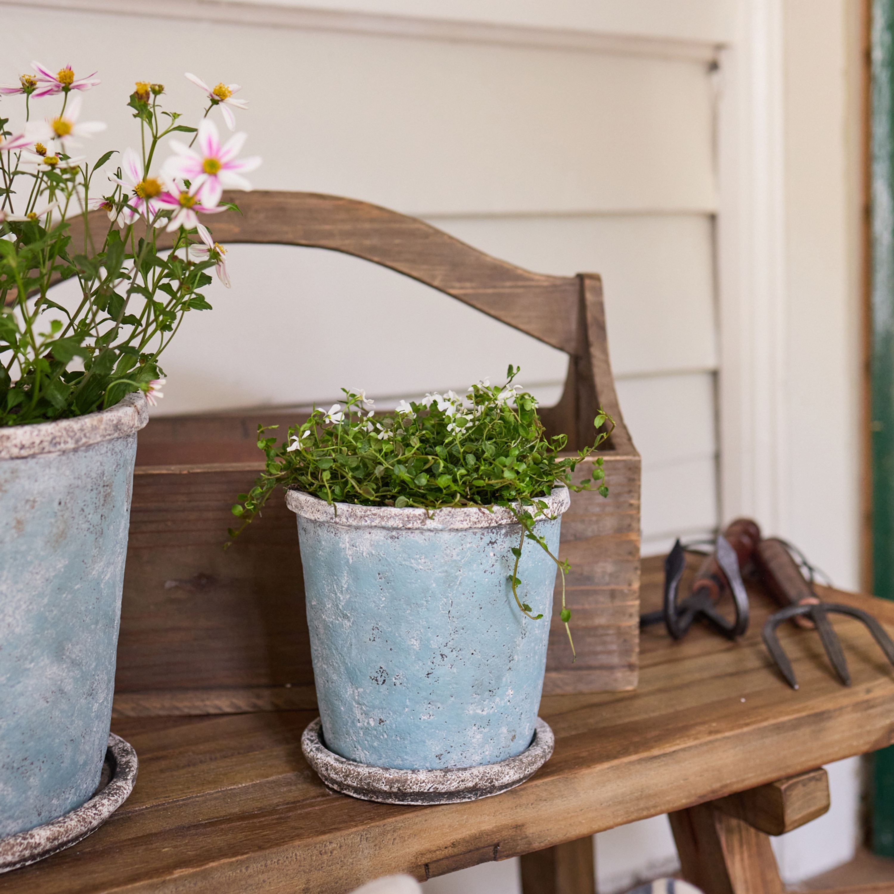 French Country Sea Blue Plant Pot & Saucer Small
