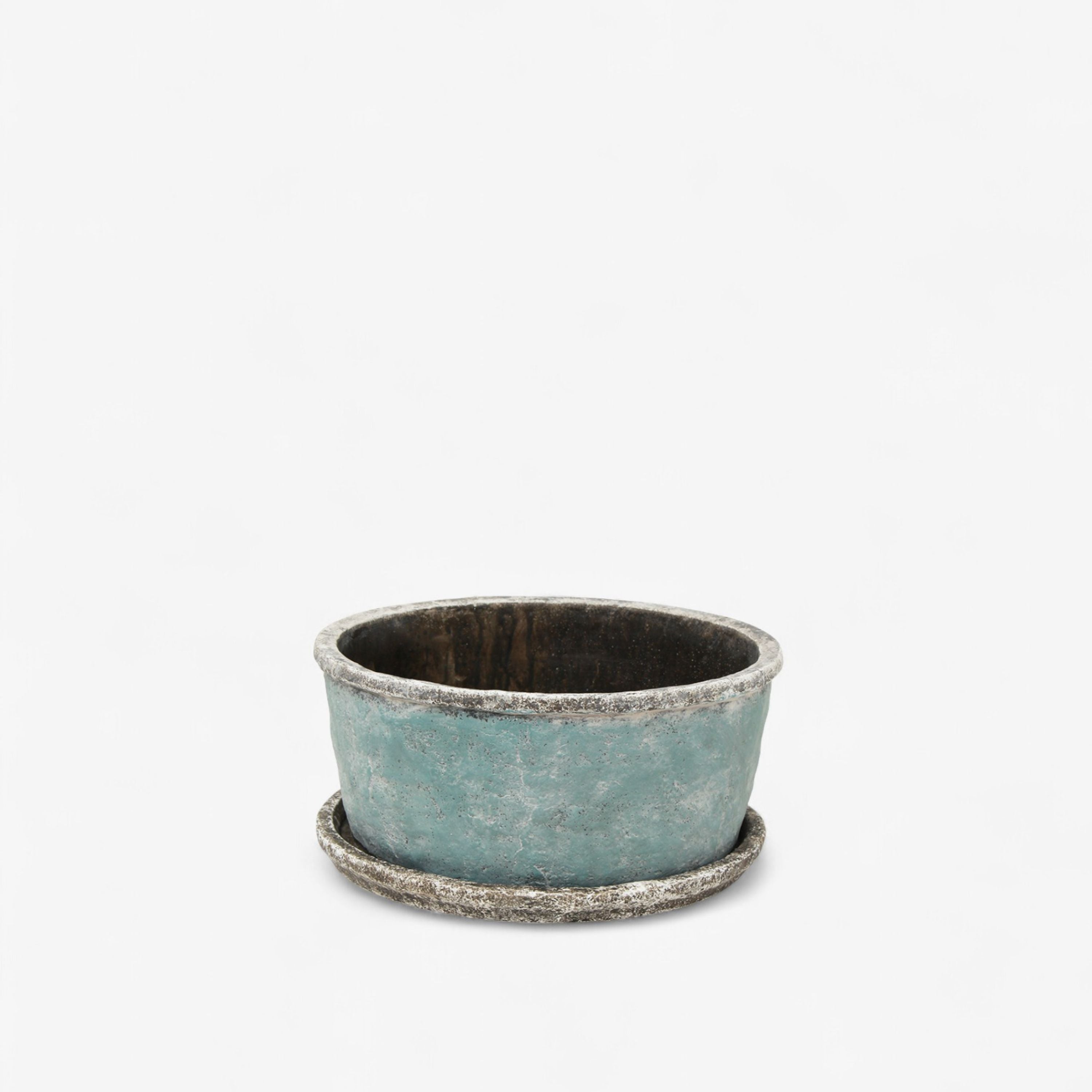 French Country Sea Blue Wide Plant Pot & Saucer Small