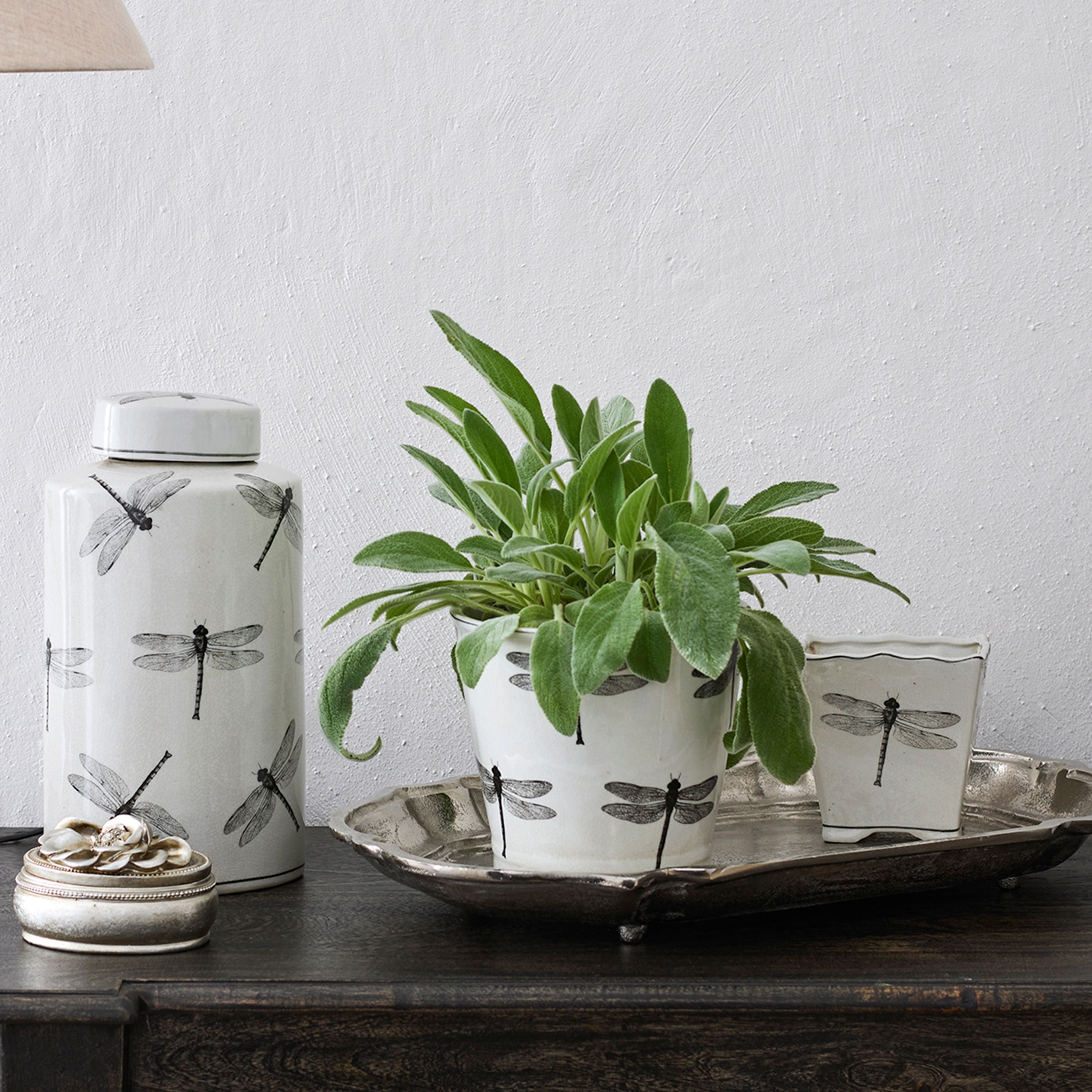 French Country Dragonfly Round Planter
