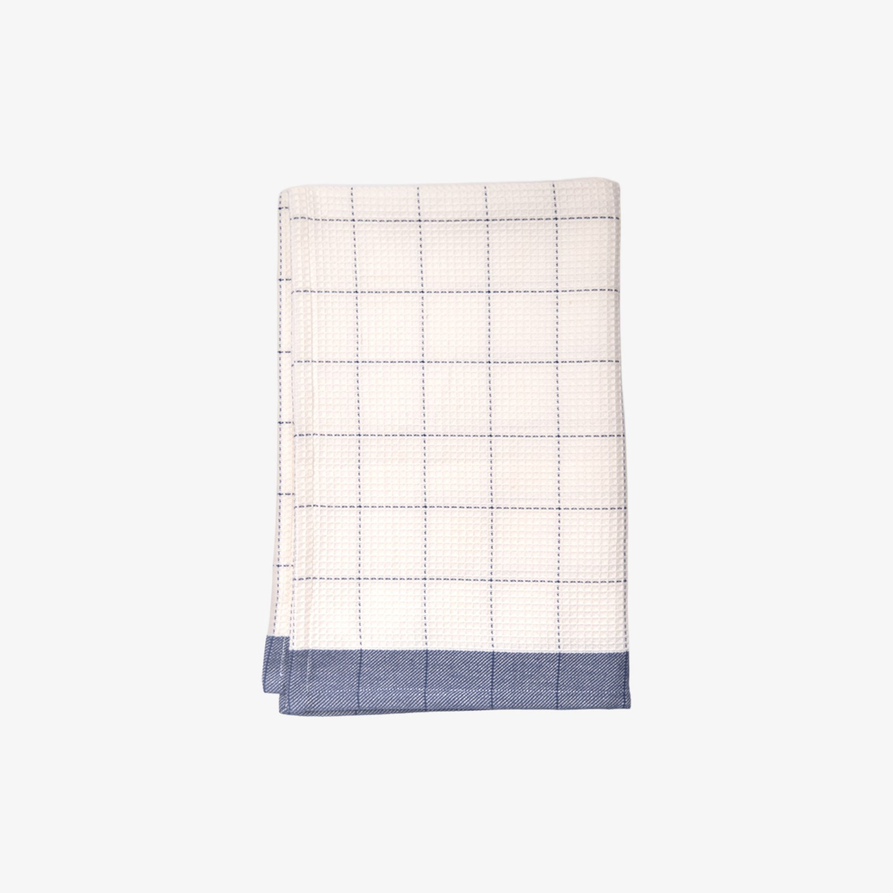 French Country Waffle Cotton Marine Blue Tea Towel