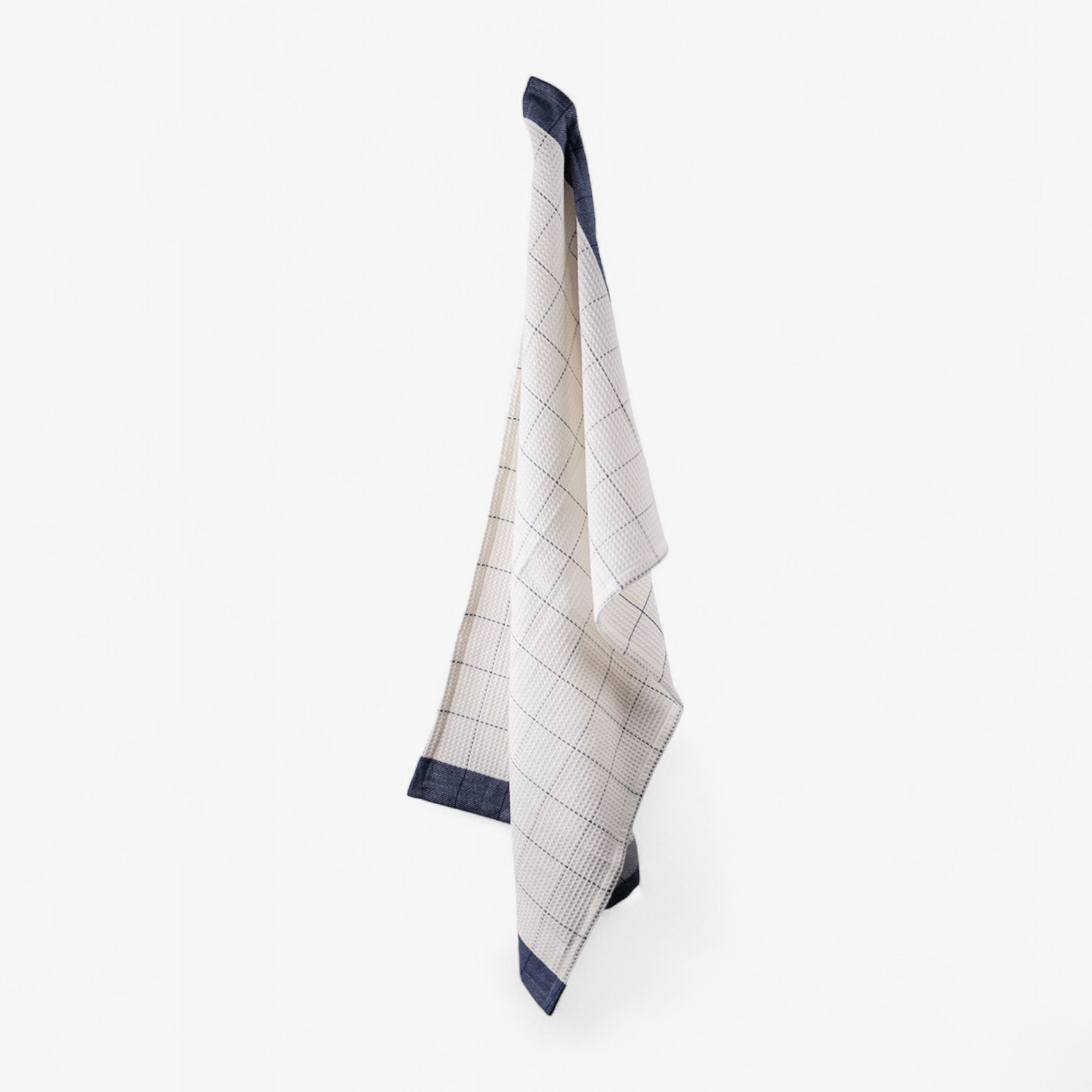 French Country Waffle Cotton Marine Blue Tea Towel