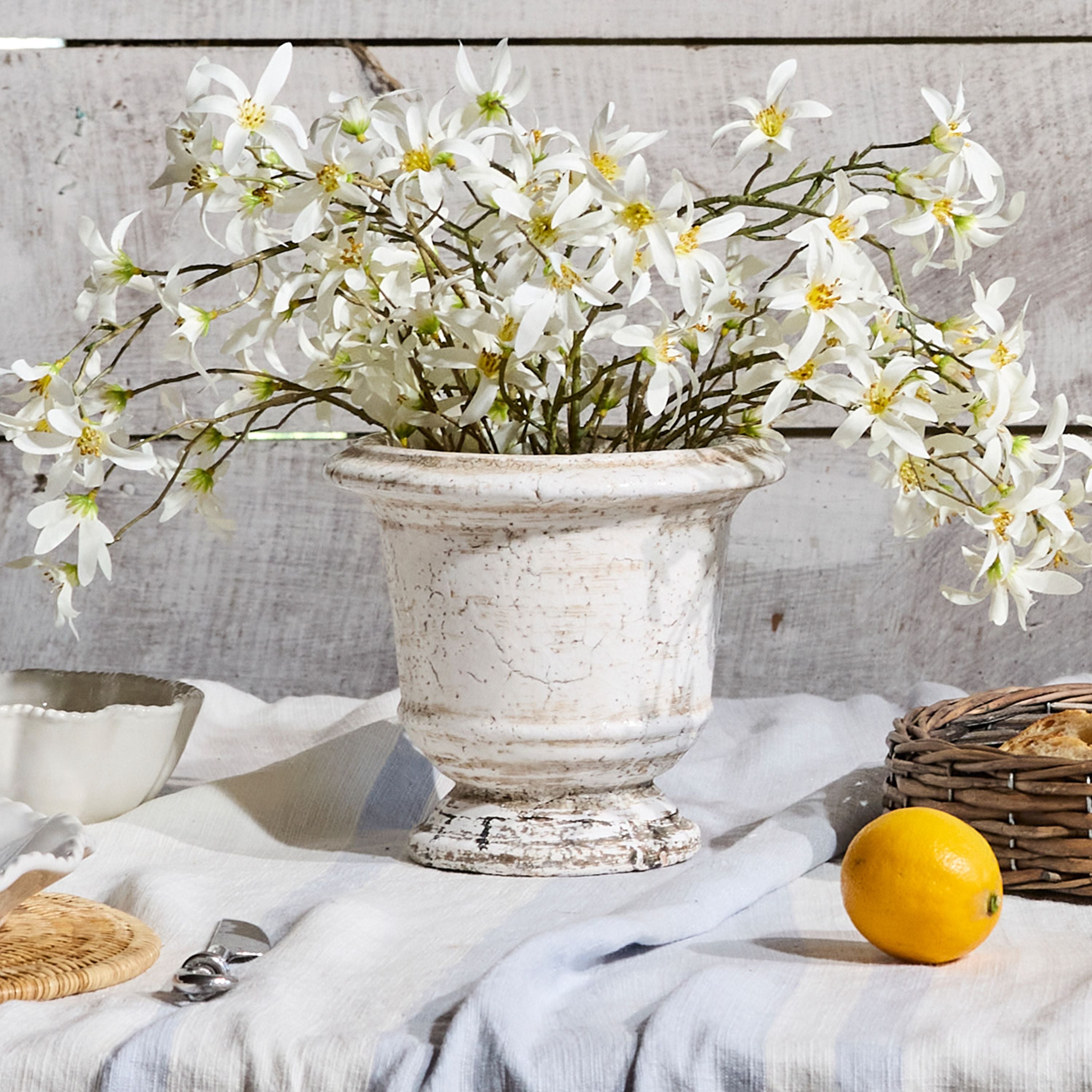 French Country Urn Planter Rustic White Medium
