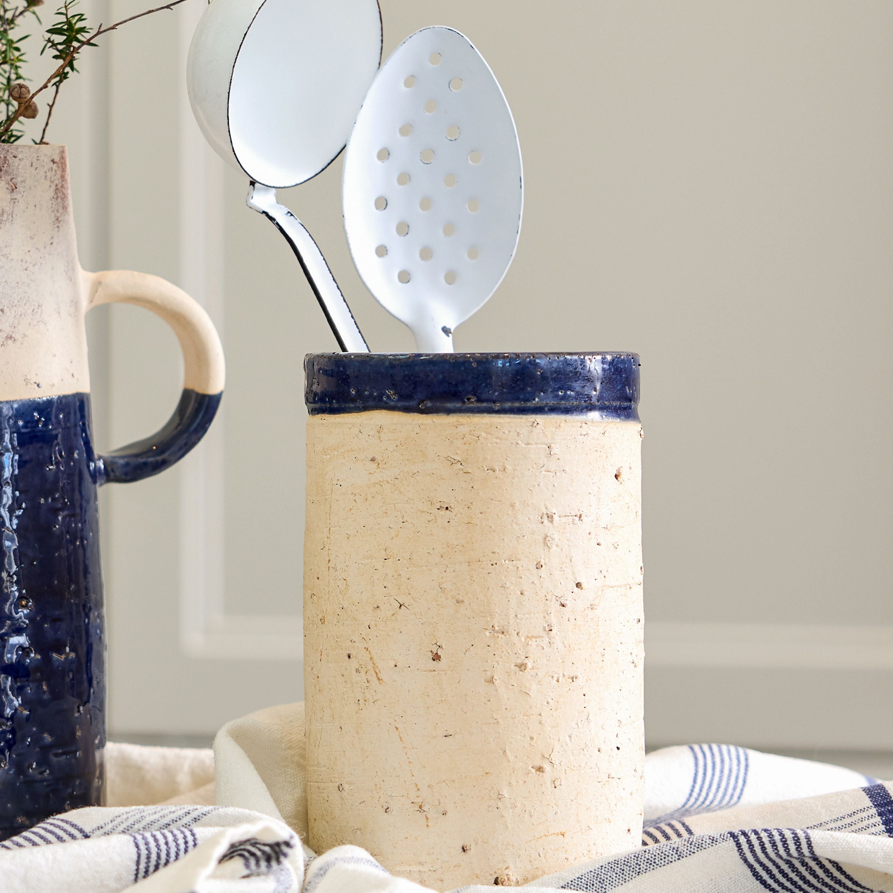 French Country Monte Terracotta Utensil Holder Dark Blue
