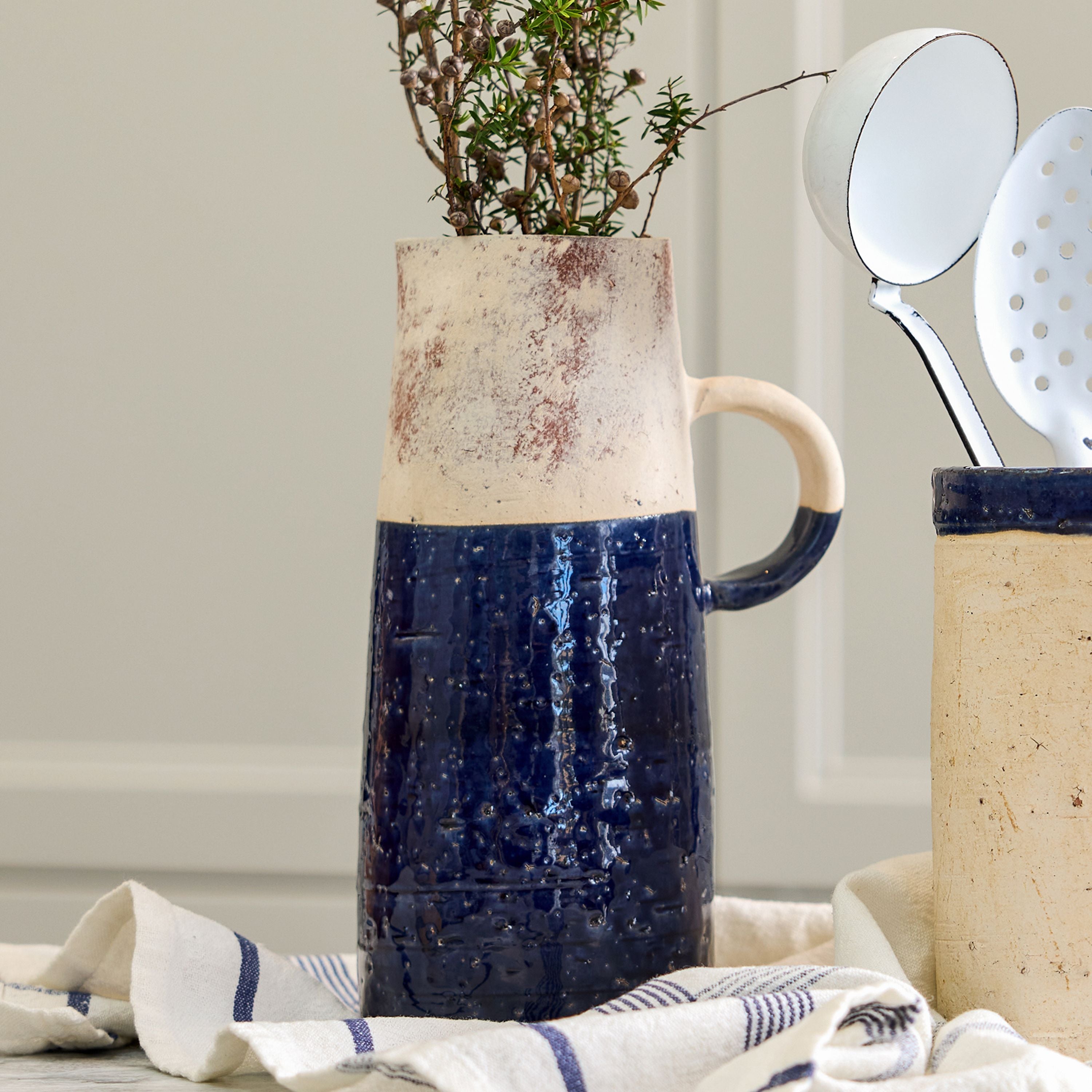 French Country Monte Terracotta Jug Dark Blue