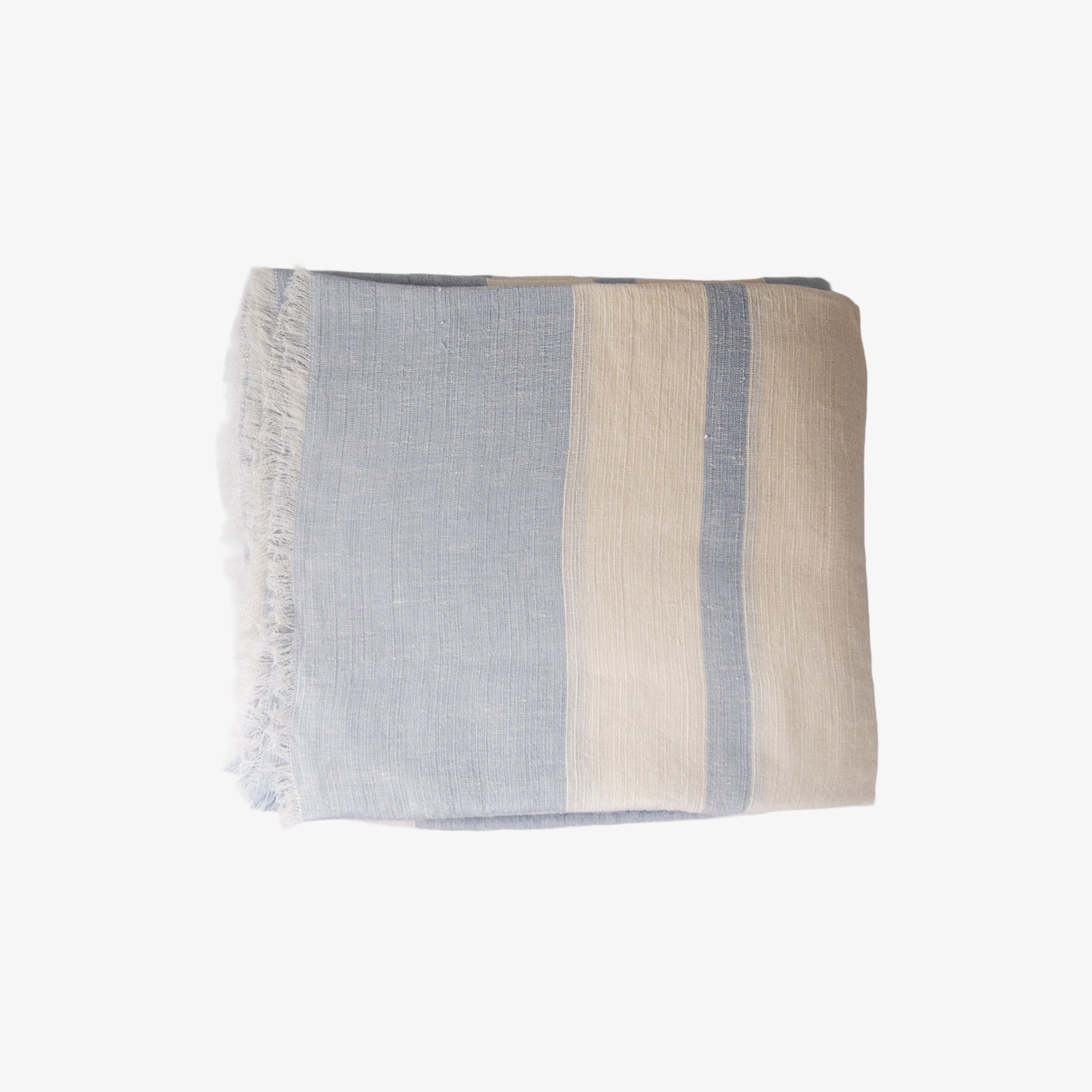 French Country Stripe Linen Tablecloth Pale Blue Large