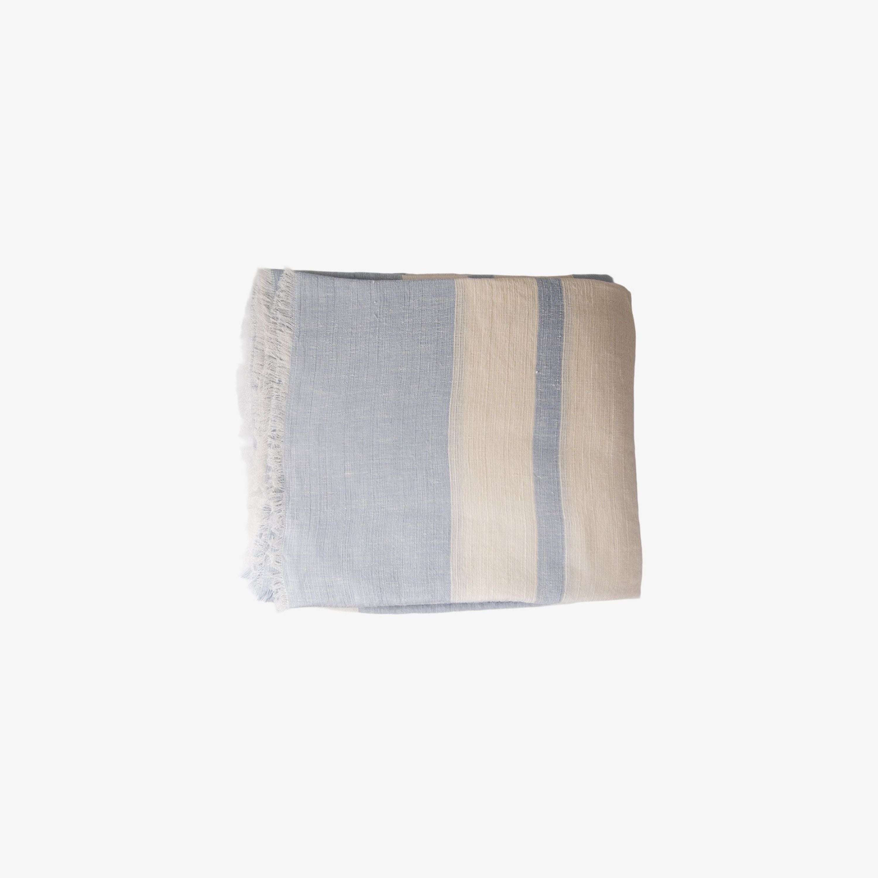 French Country Stripe Linen Tablecloth Pale Blue Small