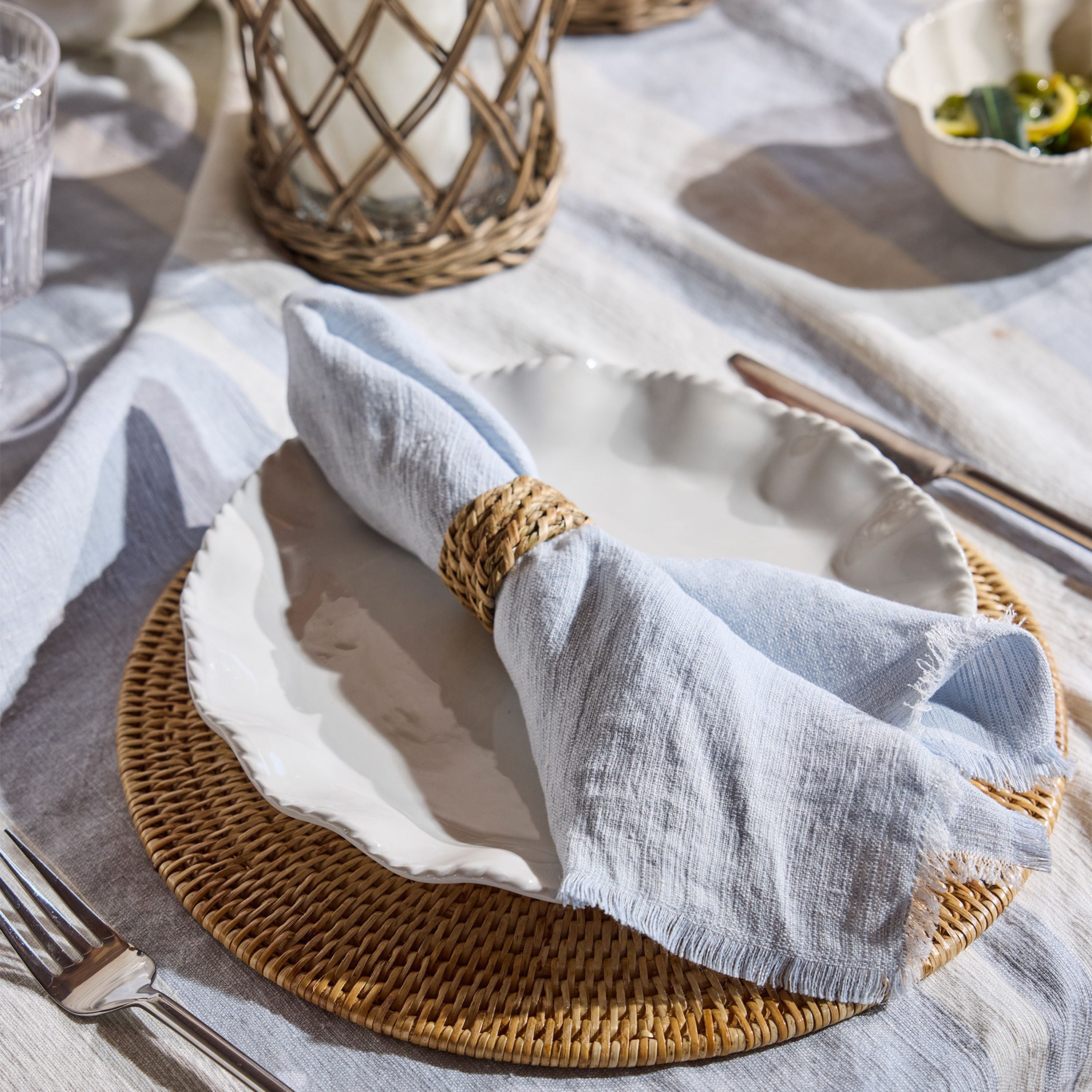 French Country Linen Napkin Pale Blue