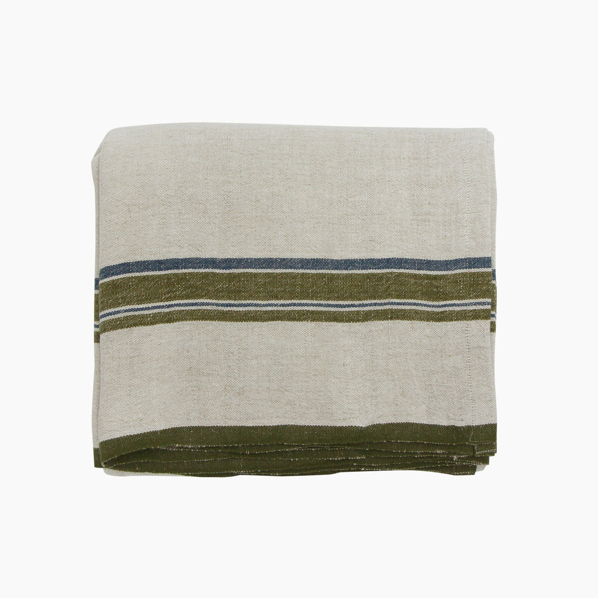 French Country Green Selvedge Stripe Linen Tablecloth Small