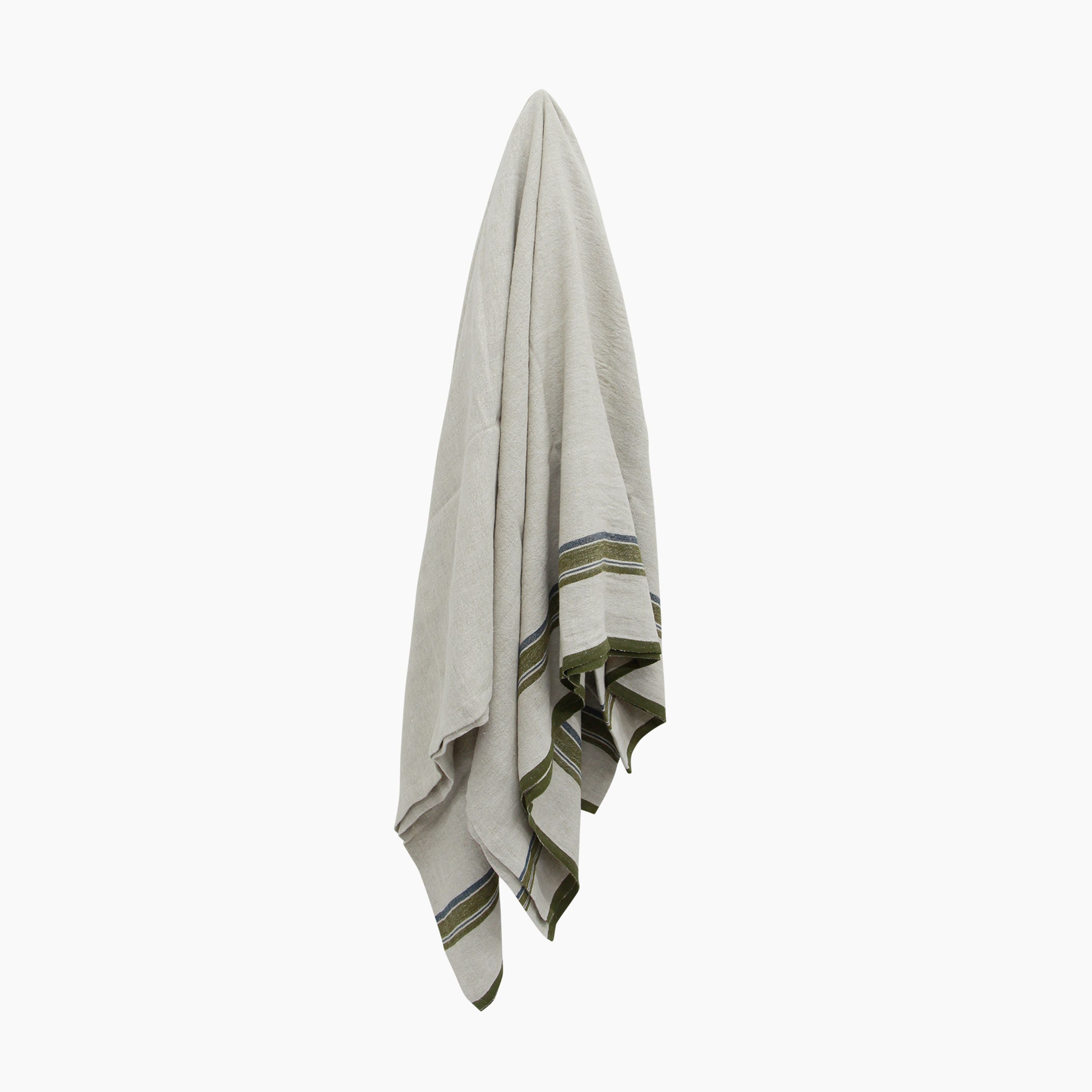French Country Green Selvedge Stripe Linen Tablecloth Small