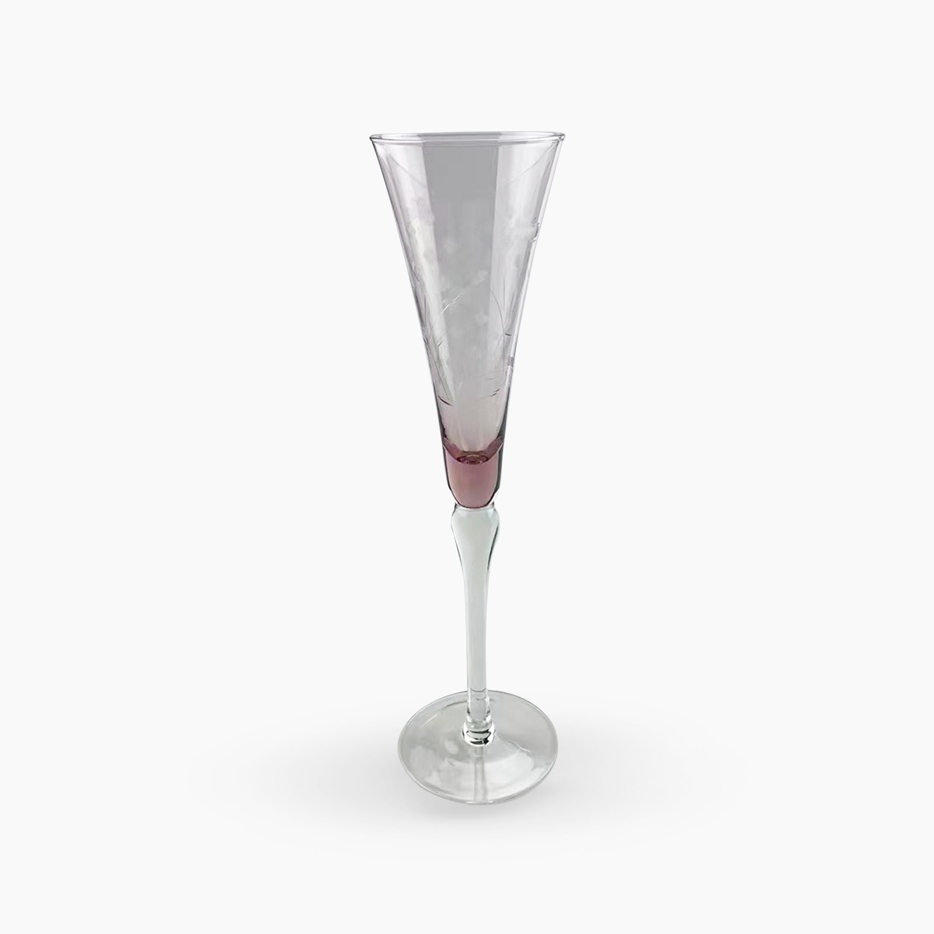 French Country Floral Etched Champagne Glass Pink