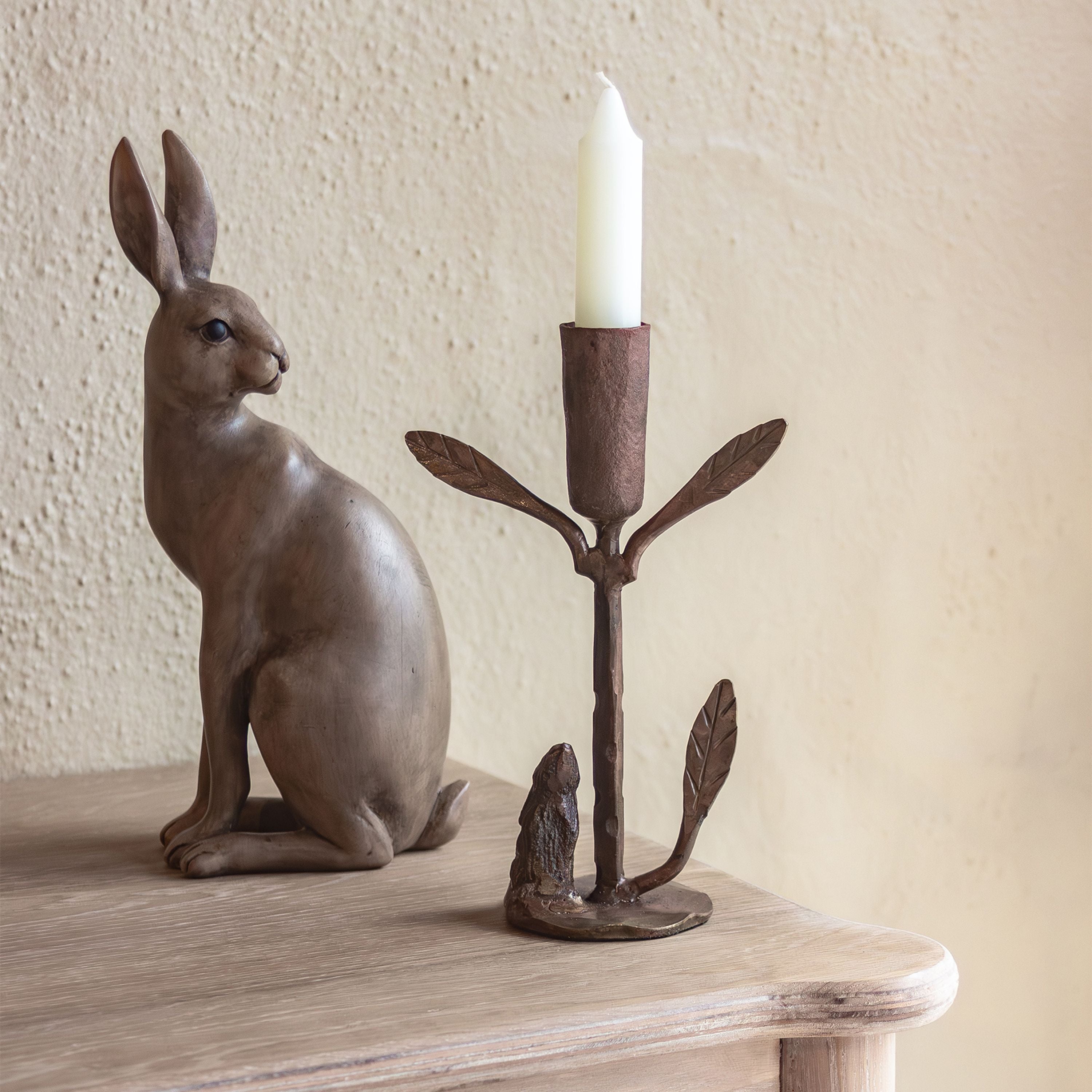 French Country Rabbit & Leaf Candle Holder Small