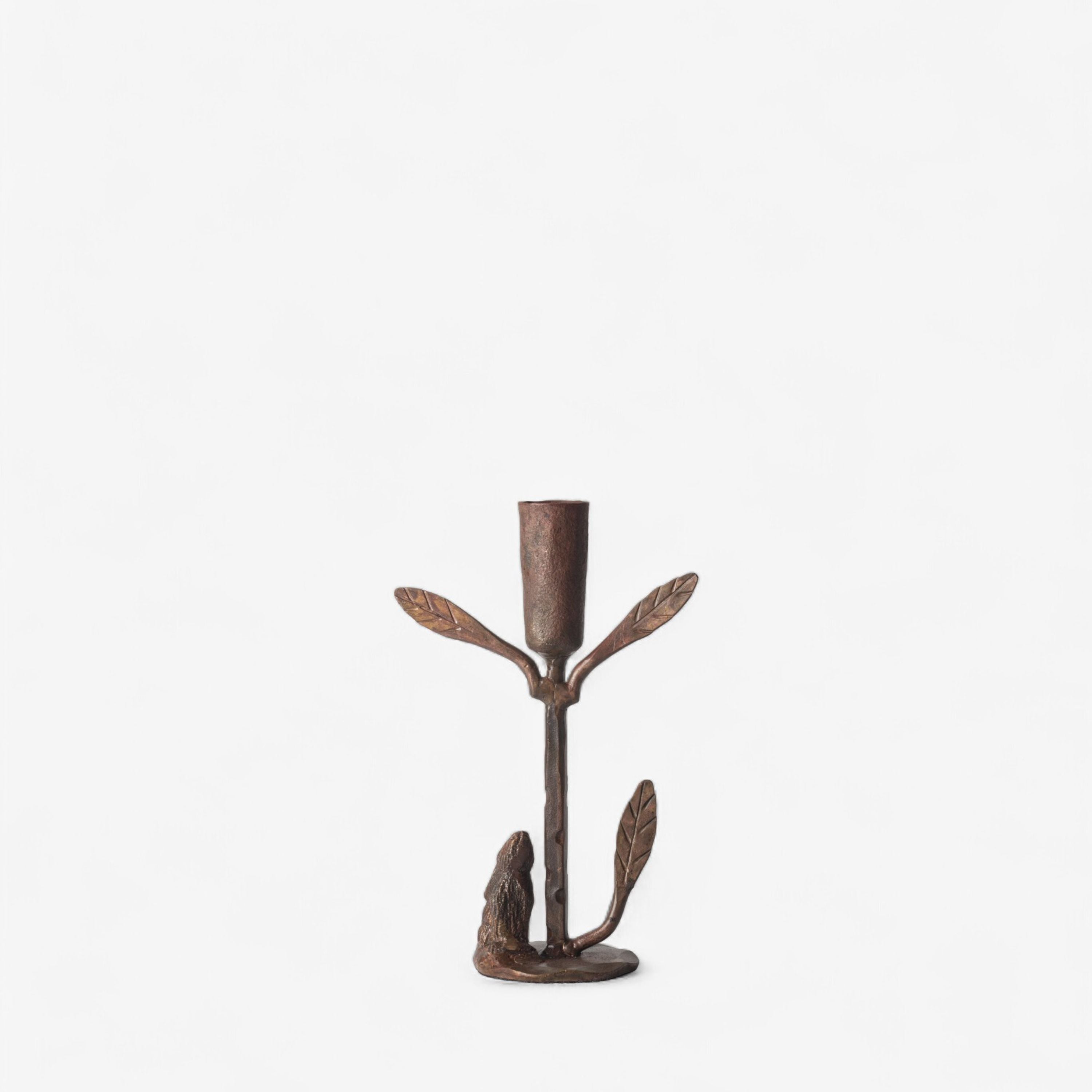 French Country Rabbit & Leaf Candle Holder Small
