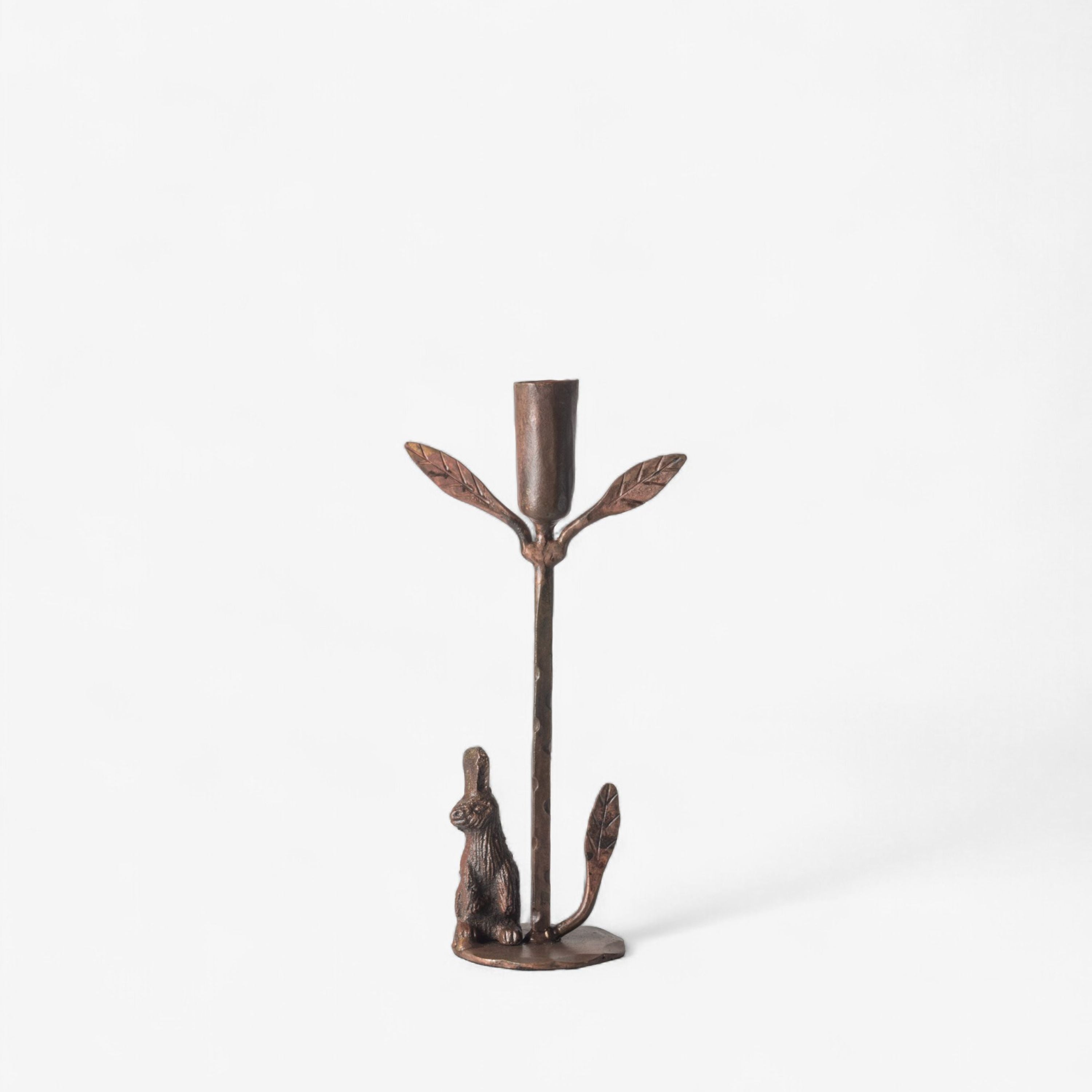 French Country Rabbit & Leaf Candle Holder Medium