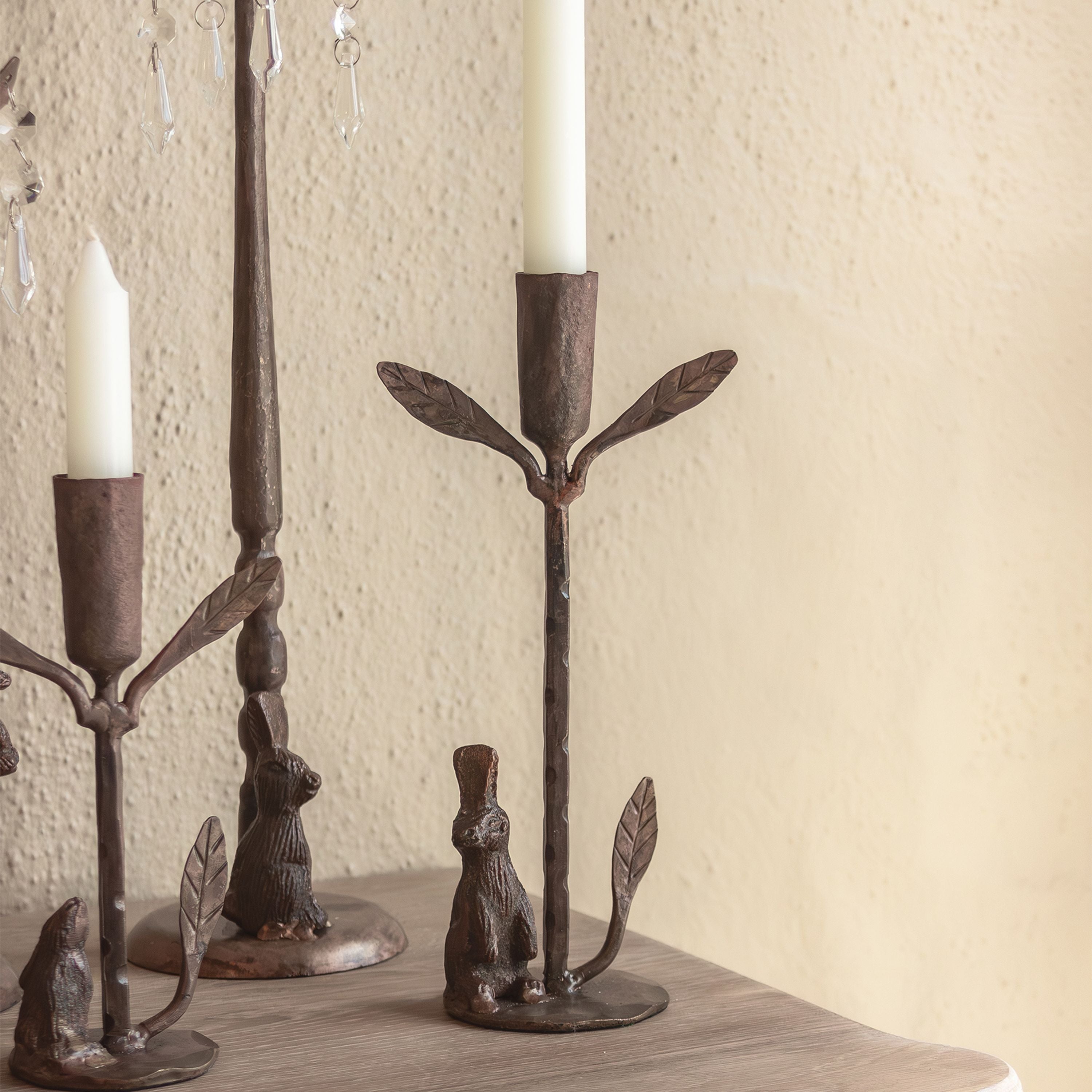 French Country Rabbit & Leaf Candle Holder Medium