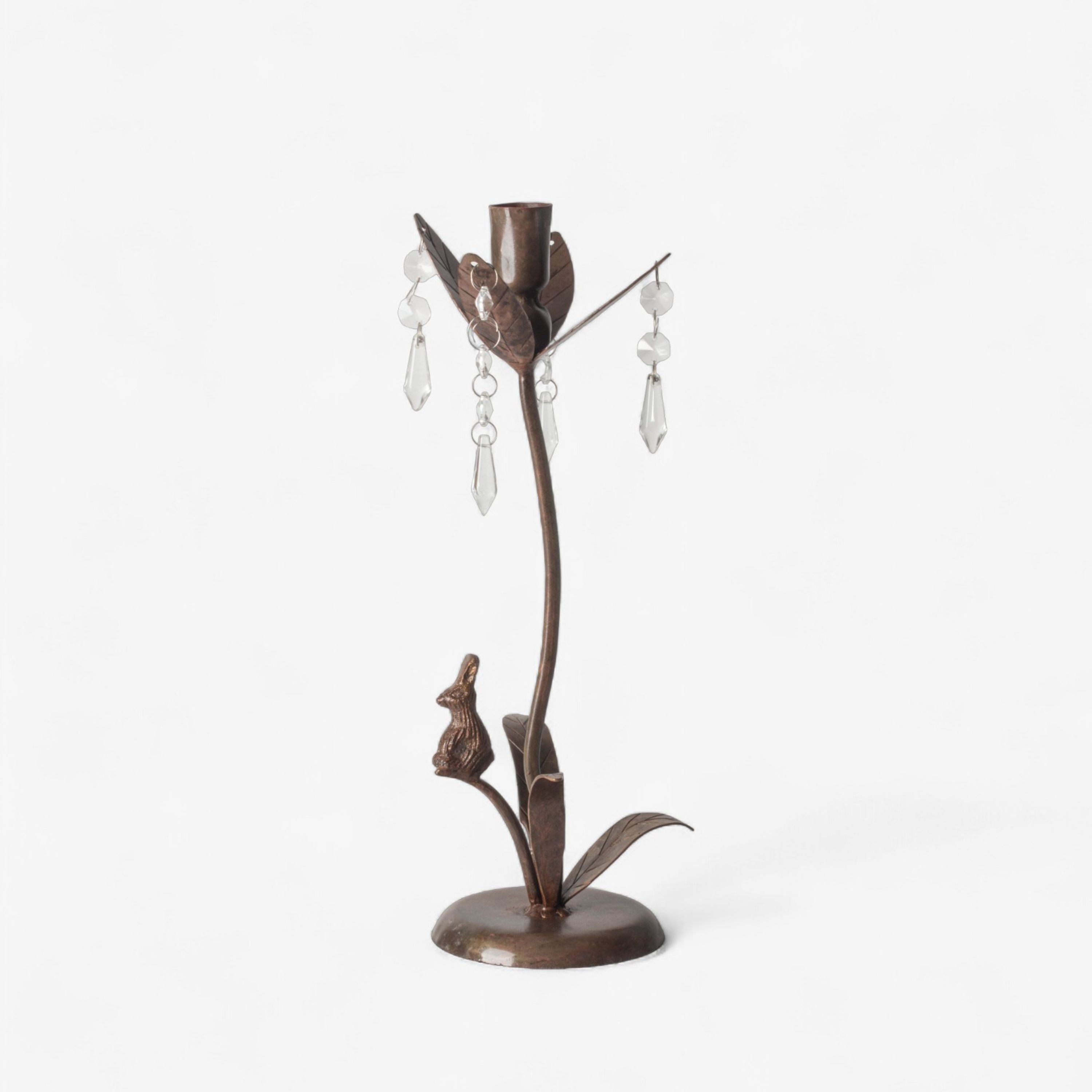 French Country Rabbit & Crystal Candle Holder Tall