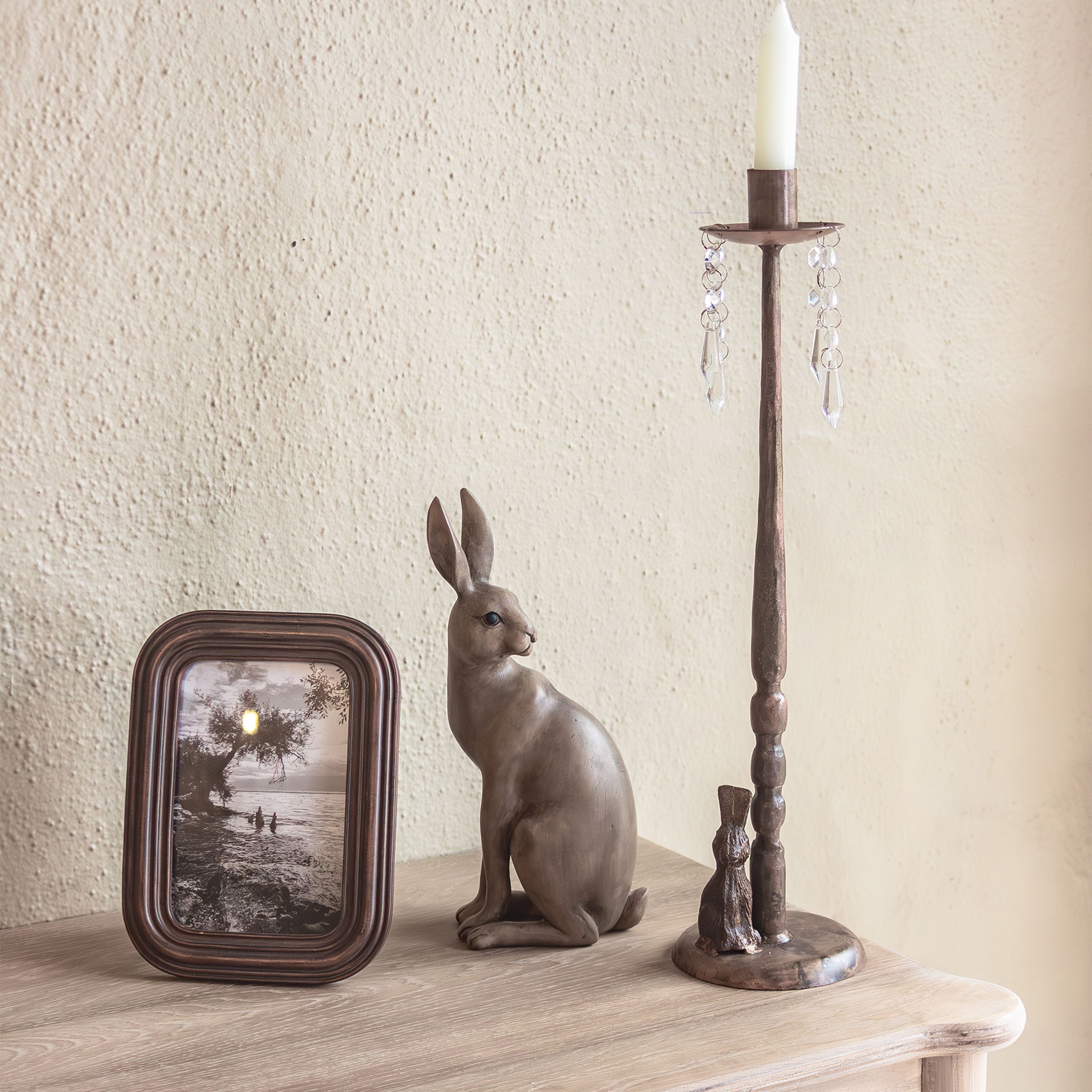 French Country Rabbit & Crystal Candle Holder Extra Tall